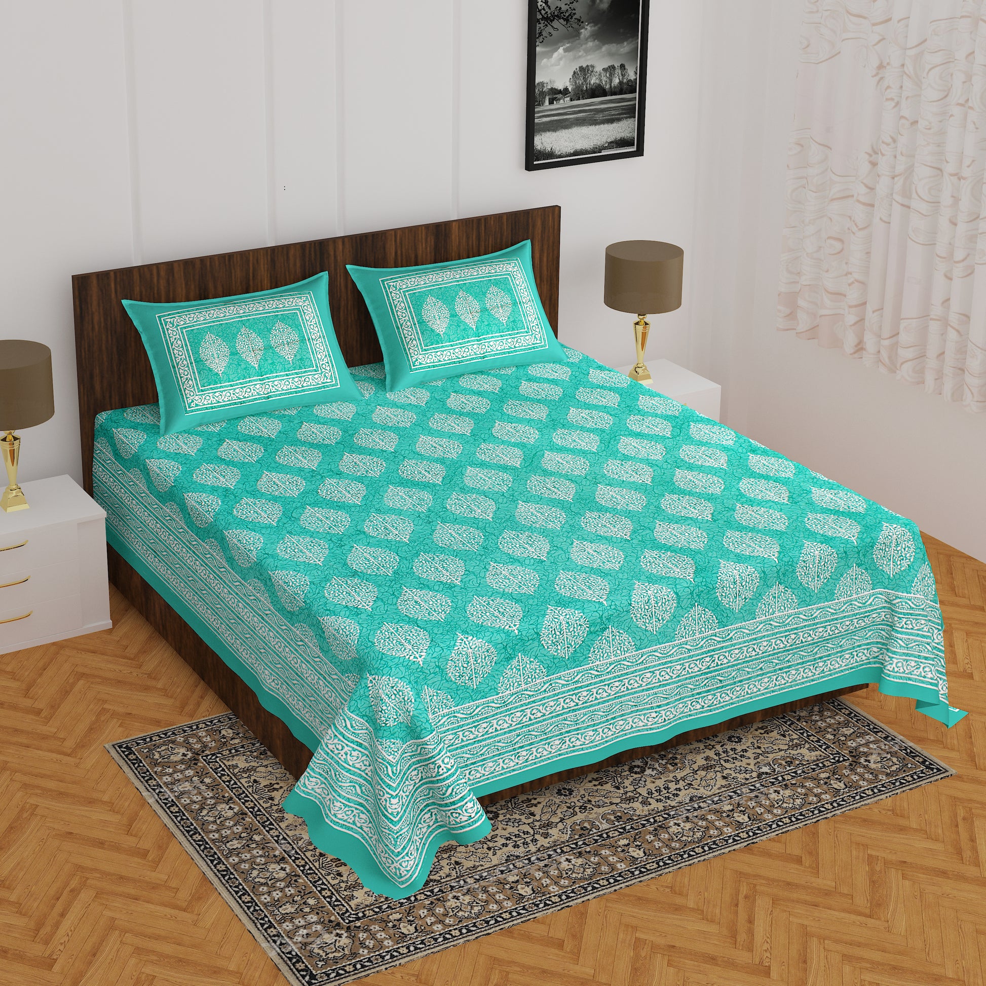 Jaipuri 100% Cotton Rajasthani Jaipuri Queen Size Bedsheet with 2 Pillow Cover. www.jaipurtohome.com