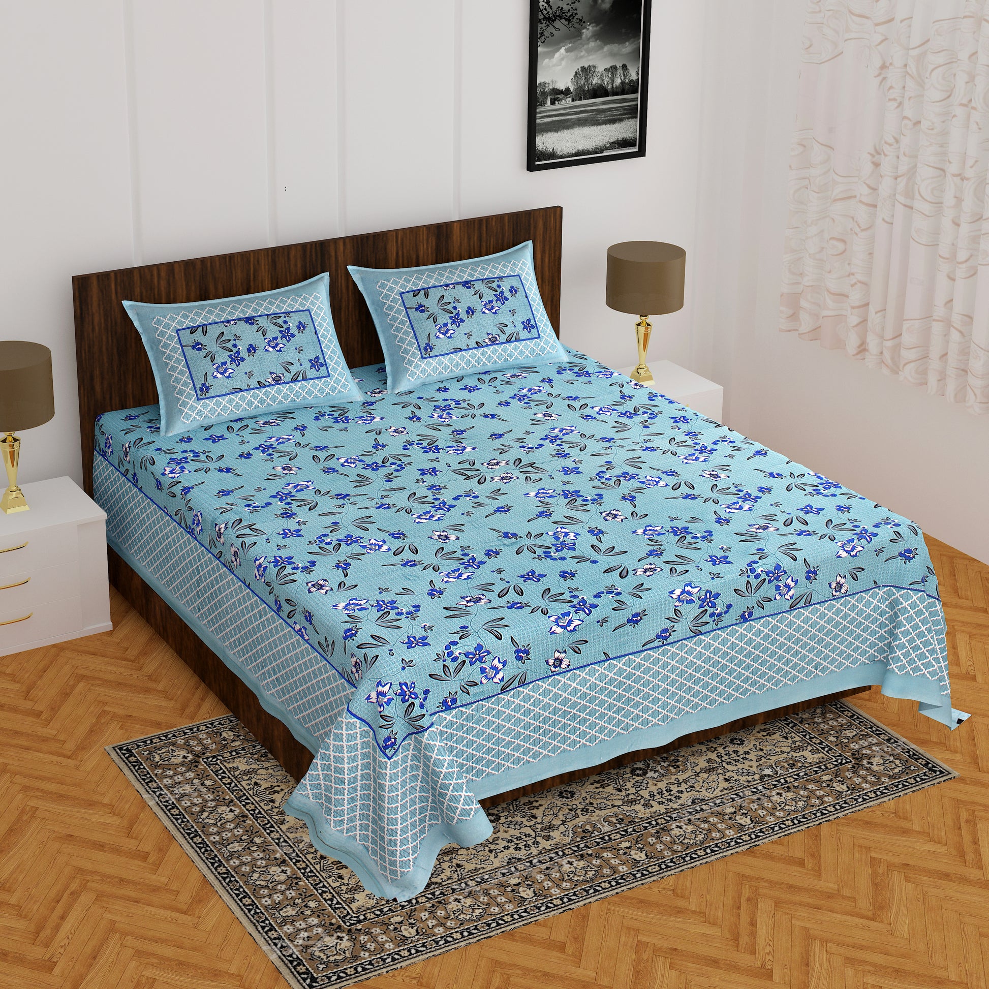 Trendy Bedsheet 100% Cotton Bedsheet 280-TC Cotton Queen Size Bedsheet With 2 Pillow Cover www.jaipurtohome.com