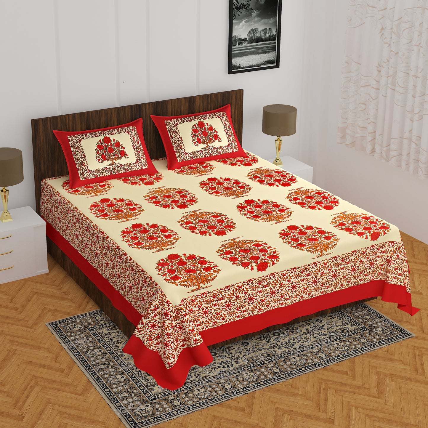 Rajasthani Trendy Bedsheet 100% Cotton Bedsheet 280-TC Cotton Queen Size Bedsheet With 2 Pillow Cover www.jaipurtohome.com