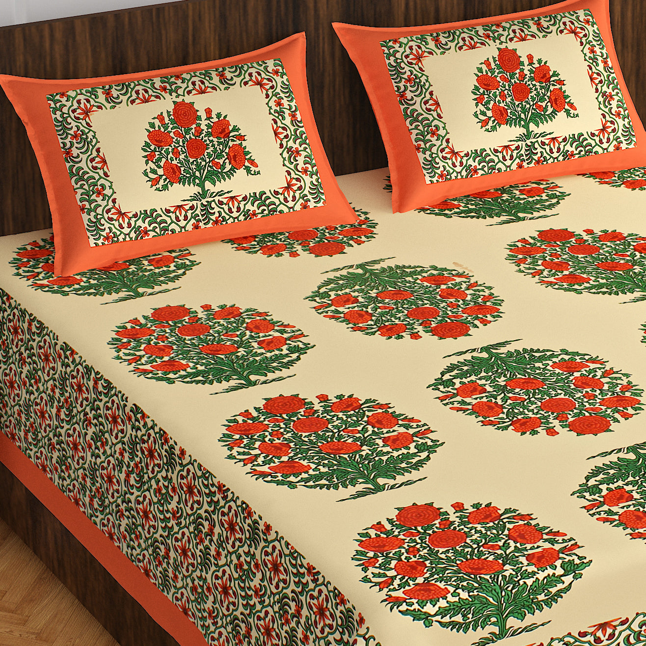 Rajasthani Trendy Bedsheet 100% Cotton Bedsheet 280-TC Cotton Queen Size Bedsheet With 2 Pillow Cover www.jaipurtohome.com