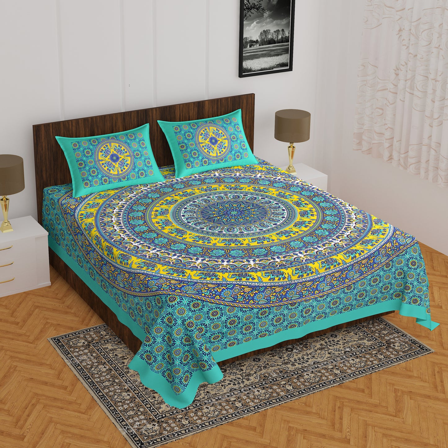 Trendy Bedsheet 100%Cotton Queen Size Bedsheet With 2 Pillow Cover www.jaipurtohome.com