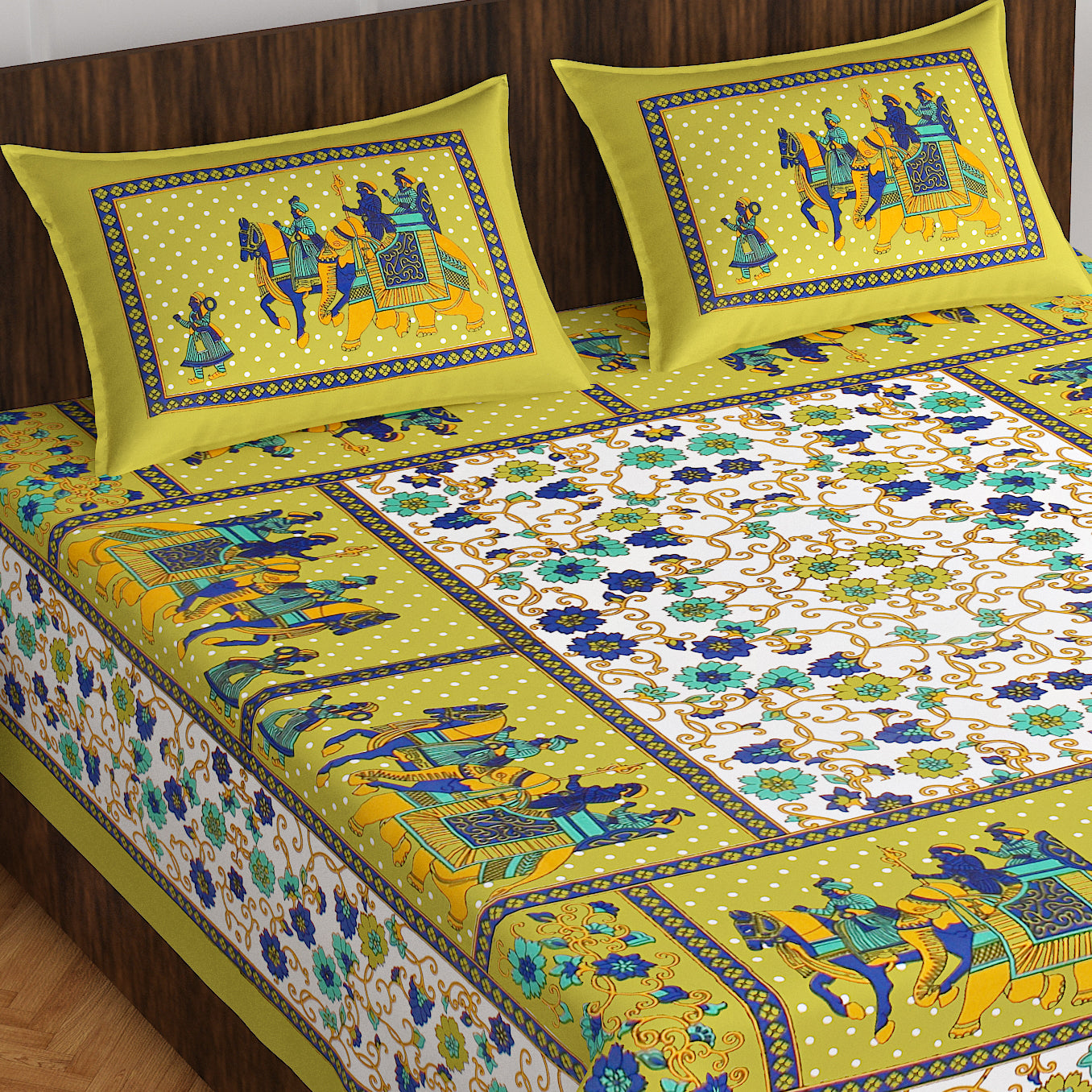 Rajasthani Trendy Bedsheet 100% Cotton Bedsheet 280-TC Cotton Queen Size Bedsheet With 2 Pillow Cover www.jaipurtohome.com