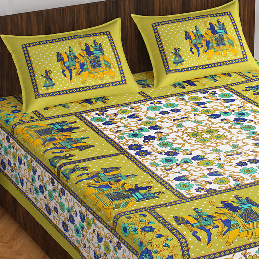Rajasthani Trendy Bedsheet 100% Cotton Bedsheet 280-TC Cotton Queen Size Bedsheet With 2 Pillow Cover www.jaipurtohome.com