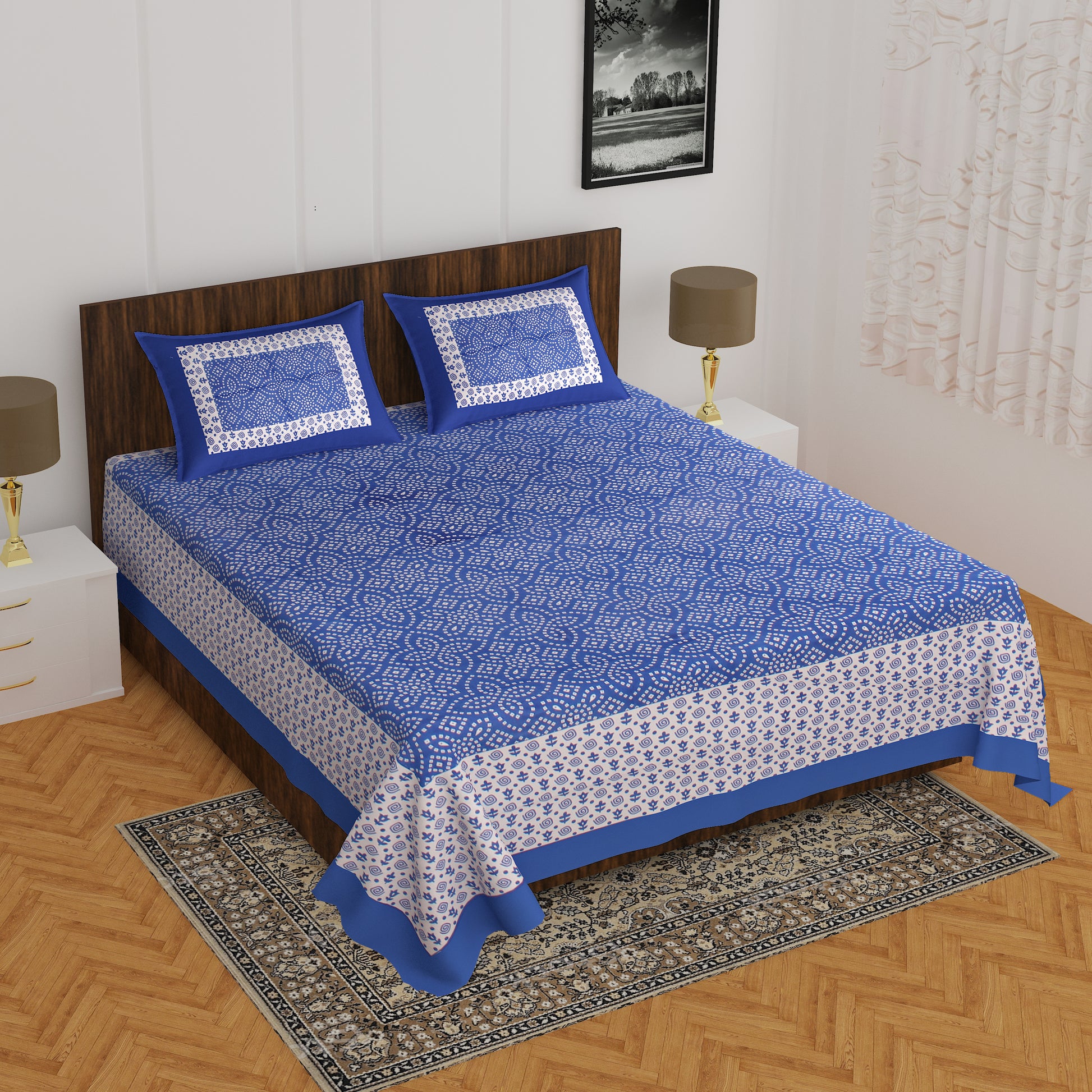 Trendy Bedsheet 100% Cotton Bedsheet 280-TC Cotton Queen Size Bedsheet With 2 Pillow Cover www.jaipurtohome.com