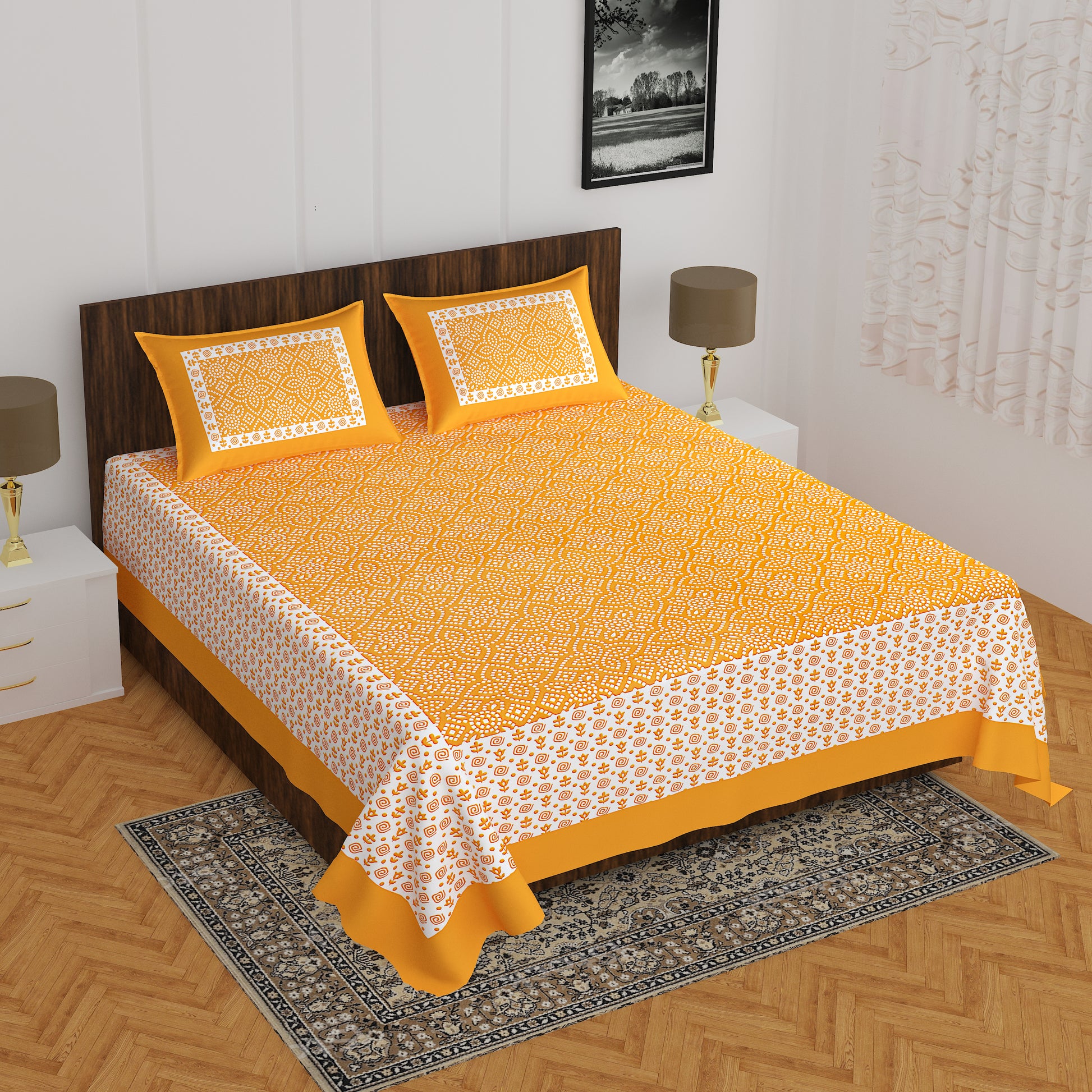 Trendy Bedsheet 100% Cotton Bedsheet 280-TC Cotton Queen Size Bedsheet With 2 Pillow Cover www.jaipurtohome.com