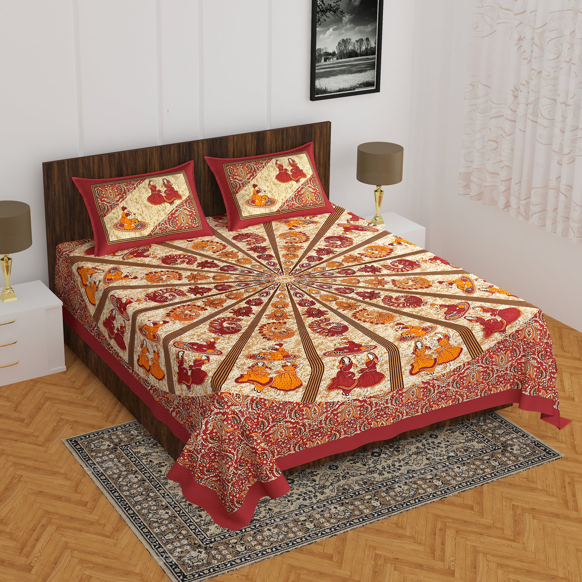 Trendy Bedsheet 100% Cotton Bedsheet 280-TC Cotton Queen Size Bedsheet With 2 Pillow Cover www.jaipurtohome.com