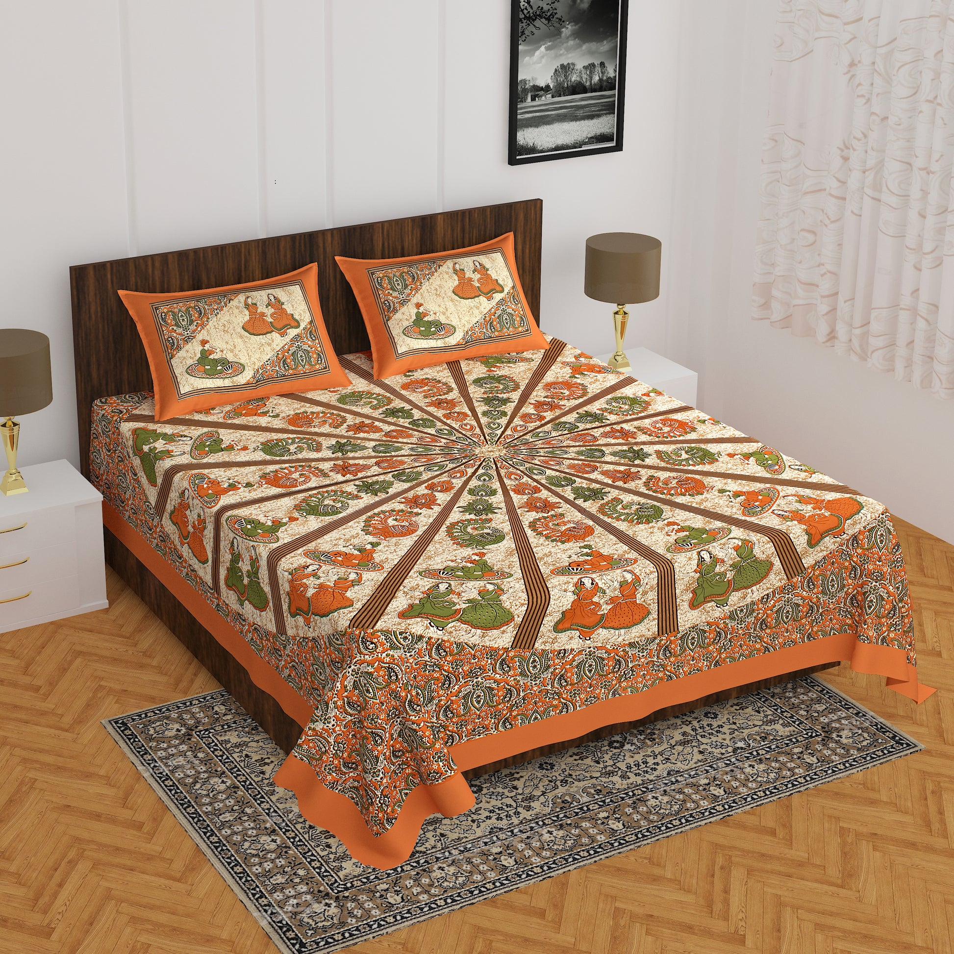 Trendy Bedsheet 100% Cotton Bedsheet 280-TC Cotton Queen Size Bedsheet With 2 Pillow Cover www.jaipurtohome.com