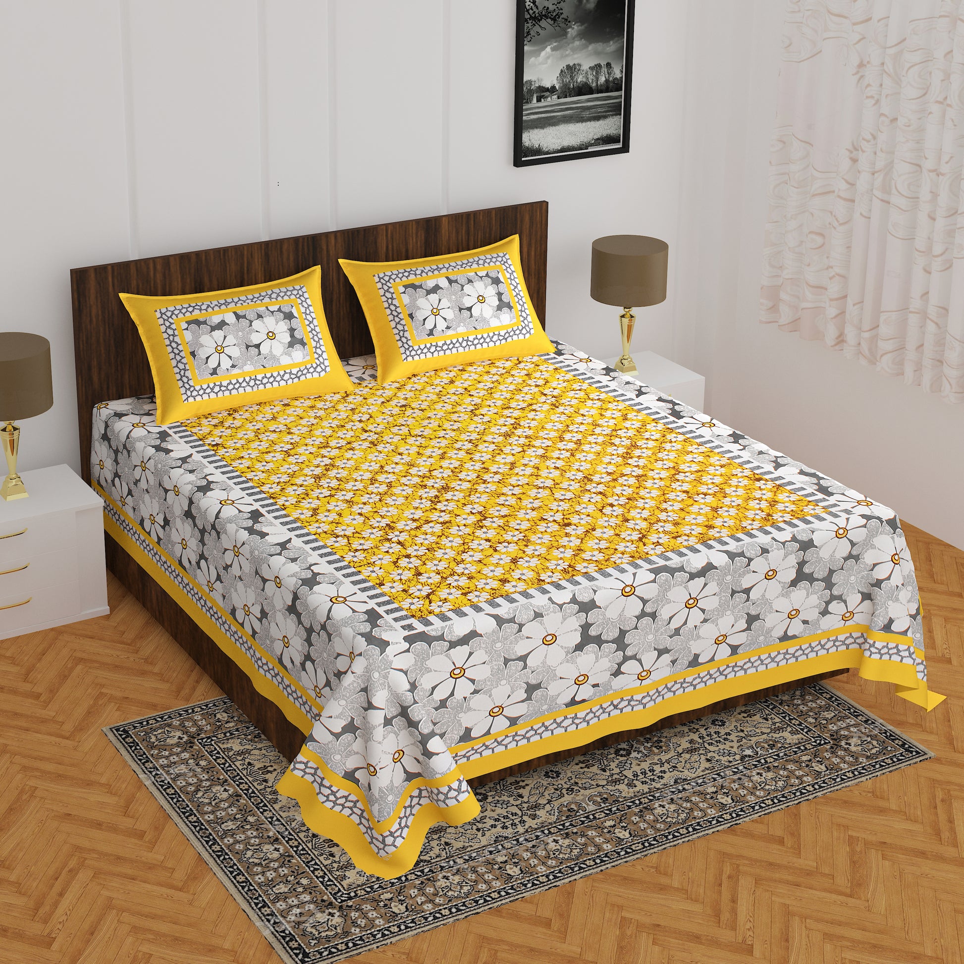 Rajasthani Trendy Bedsheet 100% Cotton Bedsheet 280-TC Cotton Queen Size Bedsheet With 2 Pillow Cover www.jaipurtohome.com