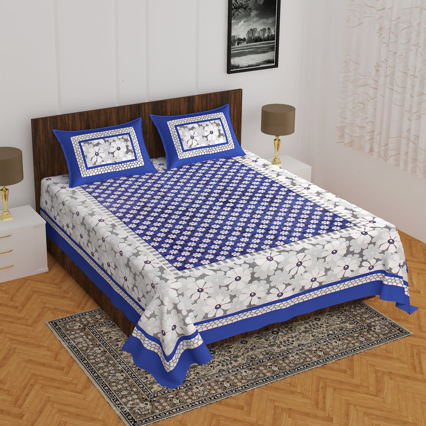 Rajasthani Trendy Bedsheet 100% Cotton Bedsheet 280-TC Cotton Queen Size Bedsheet With 2 Pillow Cover www.jaipurtohome.com