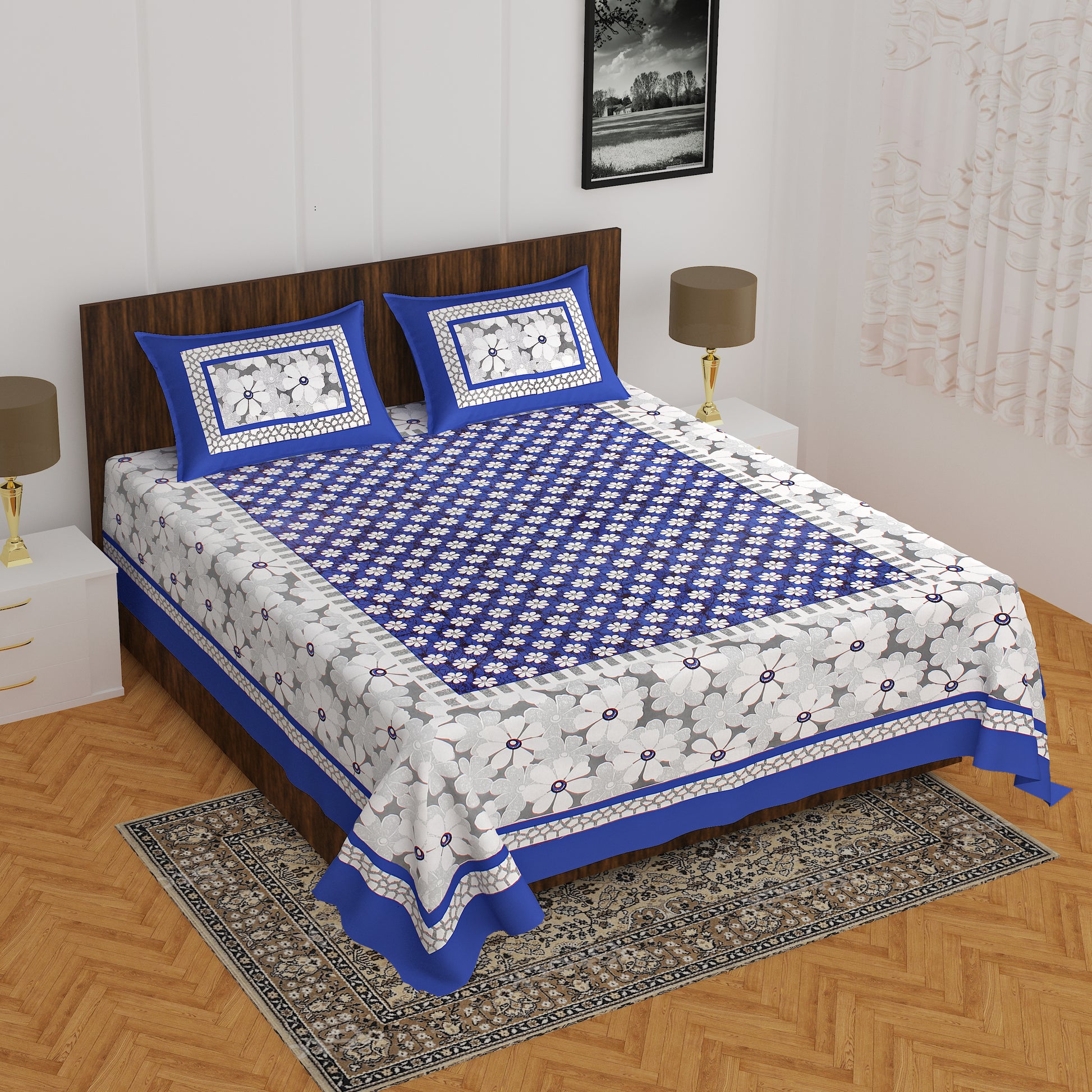 Rajasthani Trendy Bedsheet 100% Cotton Bedsheet 280-TC Cotton Queen Size Bedsheet With 2 Pillow Cover www.jaipurtohome.com