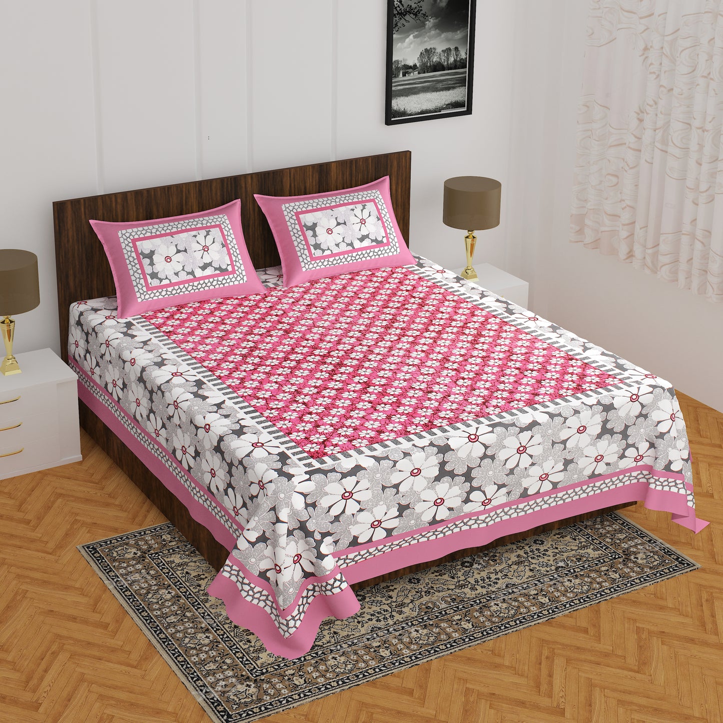 Rajasthani Trendy Bedsheet 100% Cotton Bedsheet 280-TC Cotton Queen Size Bedsheet With 2 Pillow Cover www.jaipurtohome.com
