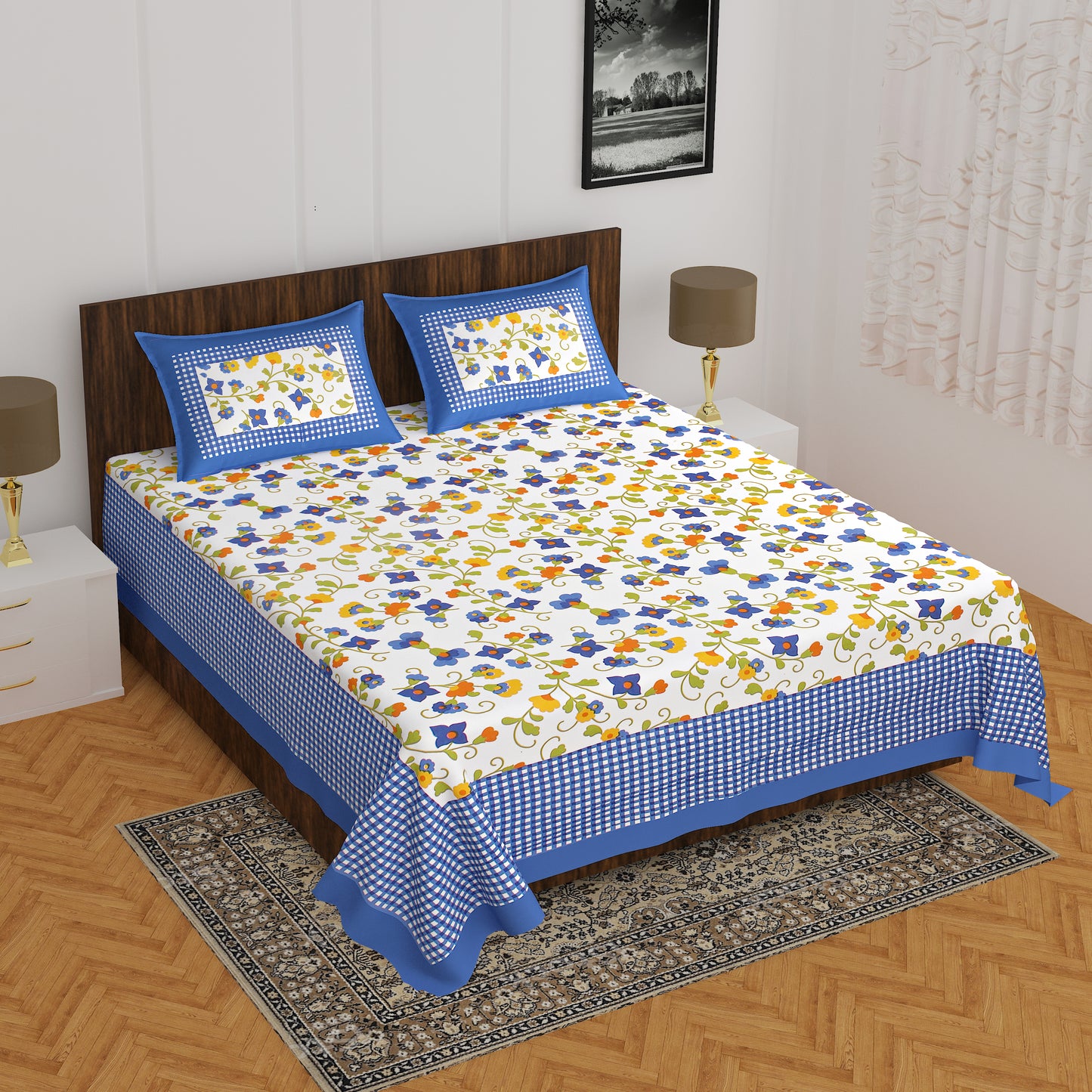 Jaipuri Trendy Bedsheet 100% Cotton Rajasthani Traditional Queen Size Bedsheet with 2 Pillow Cover 90*100 www,JaipurToHome.com