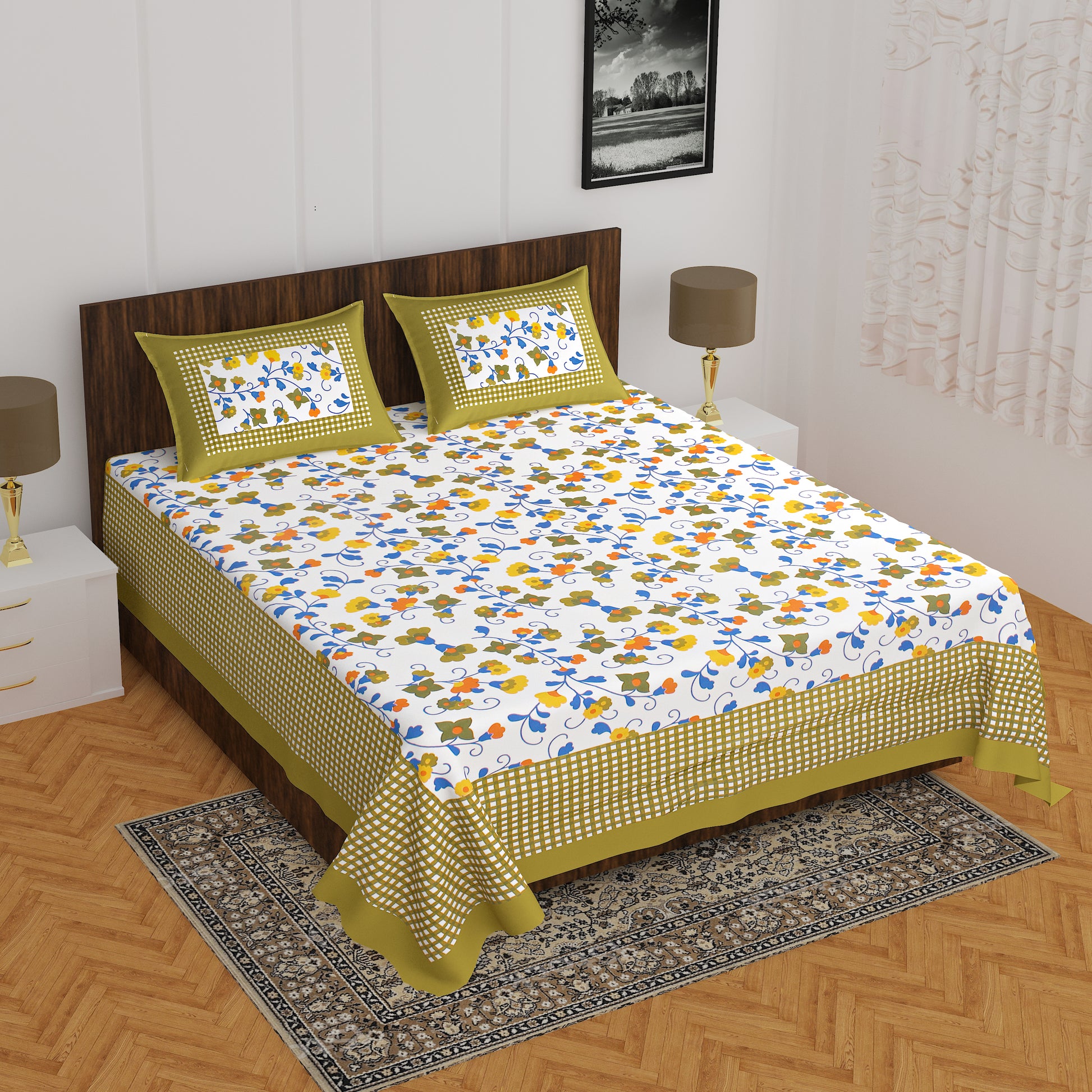 Jaipuri Trendy Bedsheet 100% Cotton Rajasthani Traditional Queen Size Bedsheet with 2 Pillow Cover 90*100 www,JaipurToHome.com