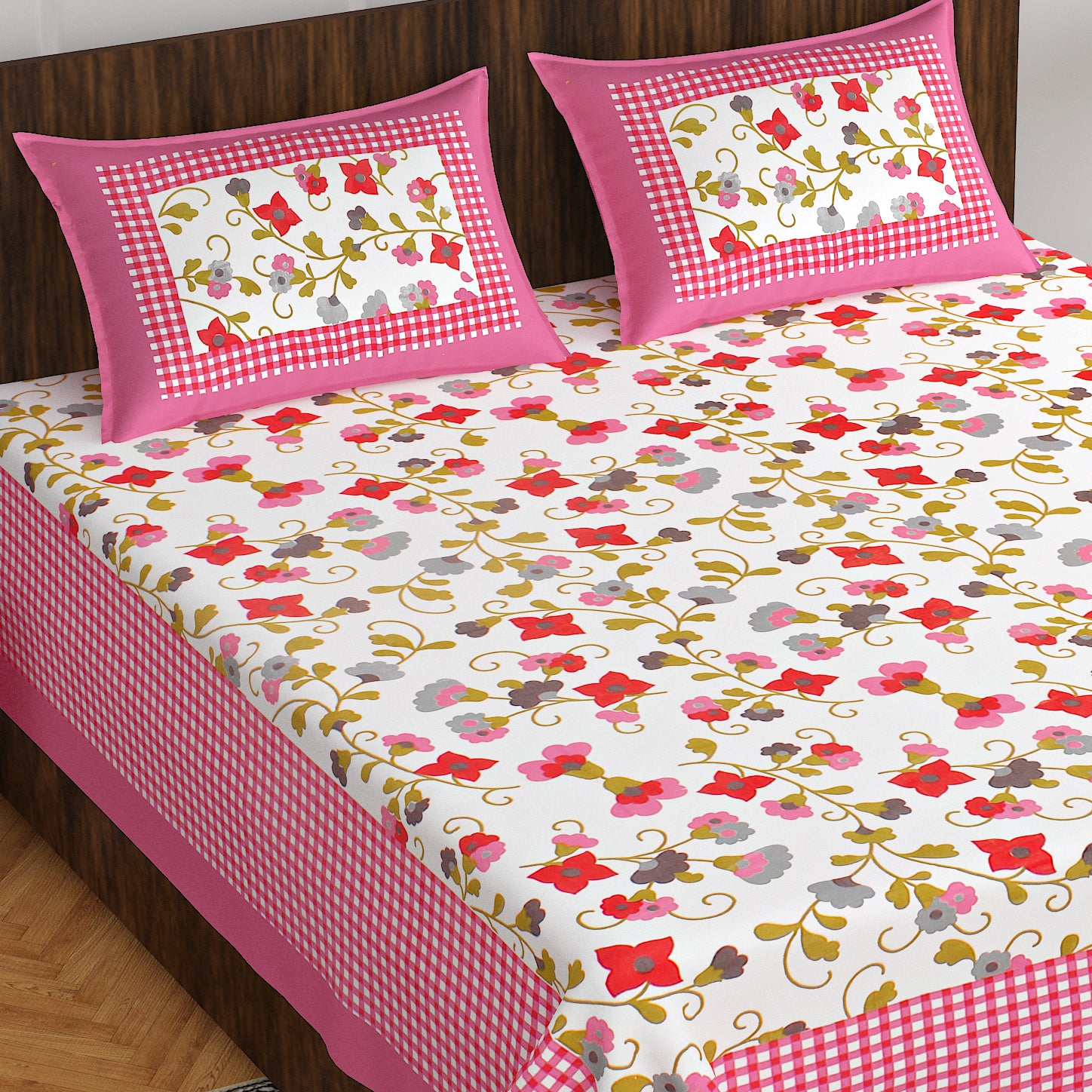 Jaipuri Trendy Bedsheet 100% Cotton Rajasthani Traditional Queen Size Bedsheet with 2 Pillow Cover 90*100 www,JaipurToHome.com