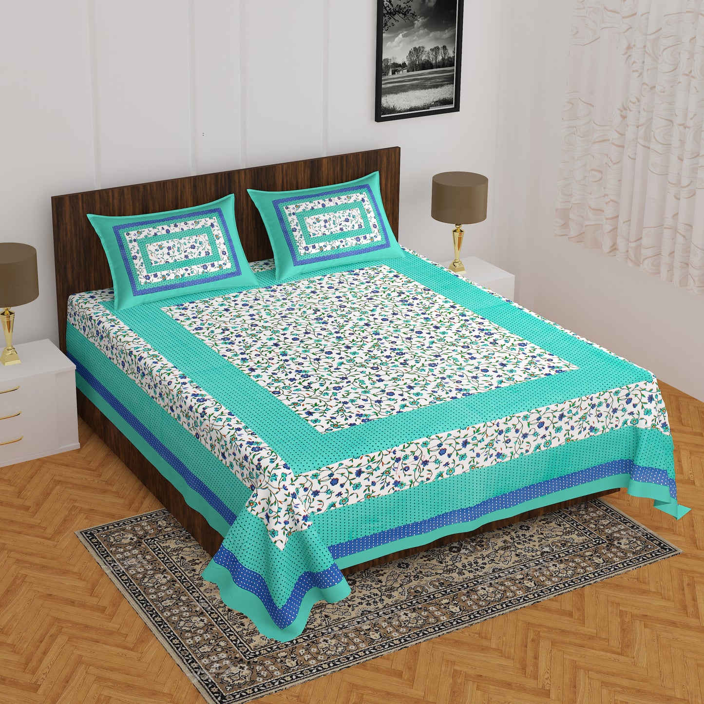 Jaipuri Trendy Bedsheet 100% Cotton Rajasthani Traditional  Queen Bedsheet with 2 Pillow Cover 90*100 www,JaipurToHome.com