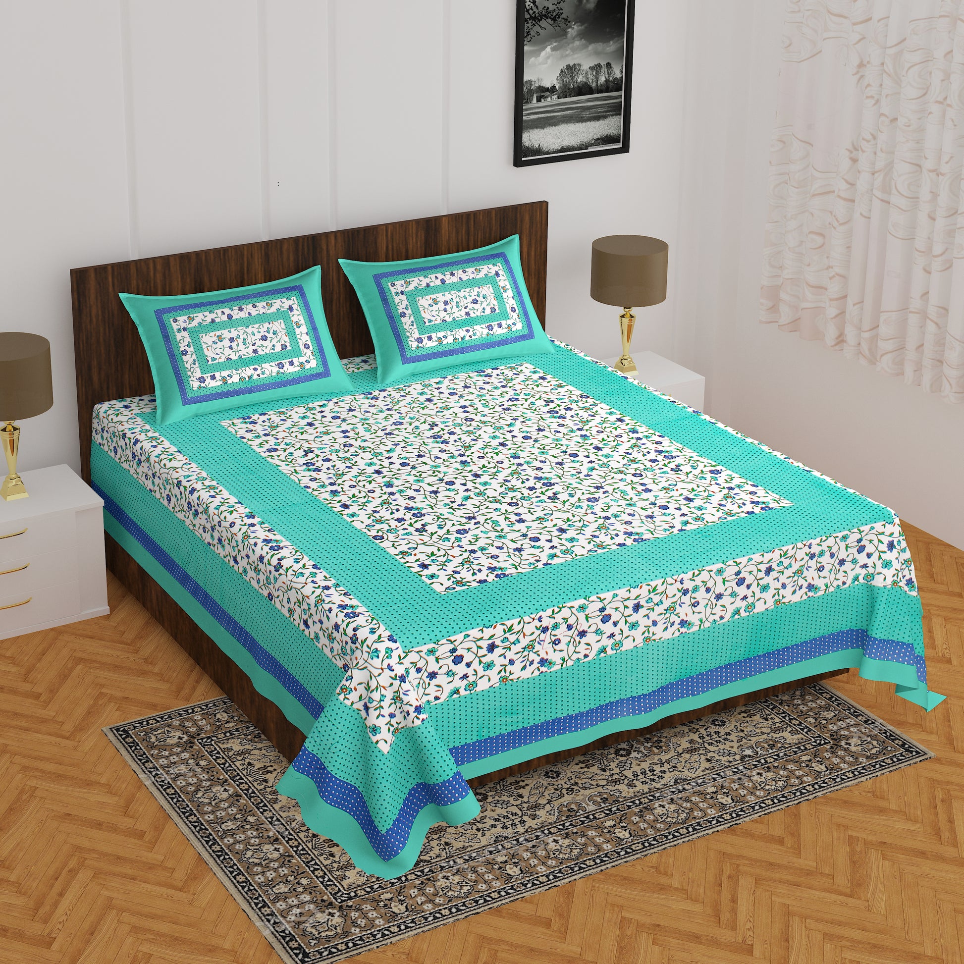 Jaipuri Trendy Bedsheet 100% Cotton Rajasthani Traditional  Queen Bedsheet with 2 Pillow Cover 90*100 www,JaipurToHome.com