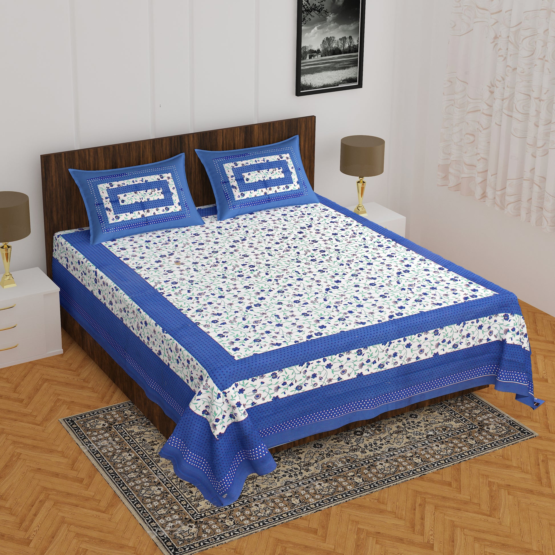 Jaipuri Trendy Bedsheet 100% Cotton Rajasthani Traditional  Queen Bedsheet with 2 Pillow Cover 90*100 www,JaipurToHome.com