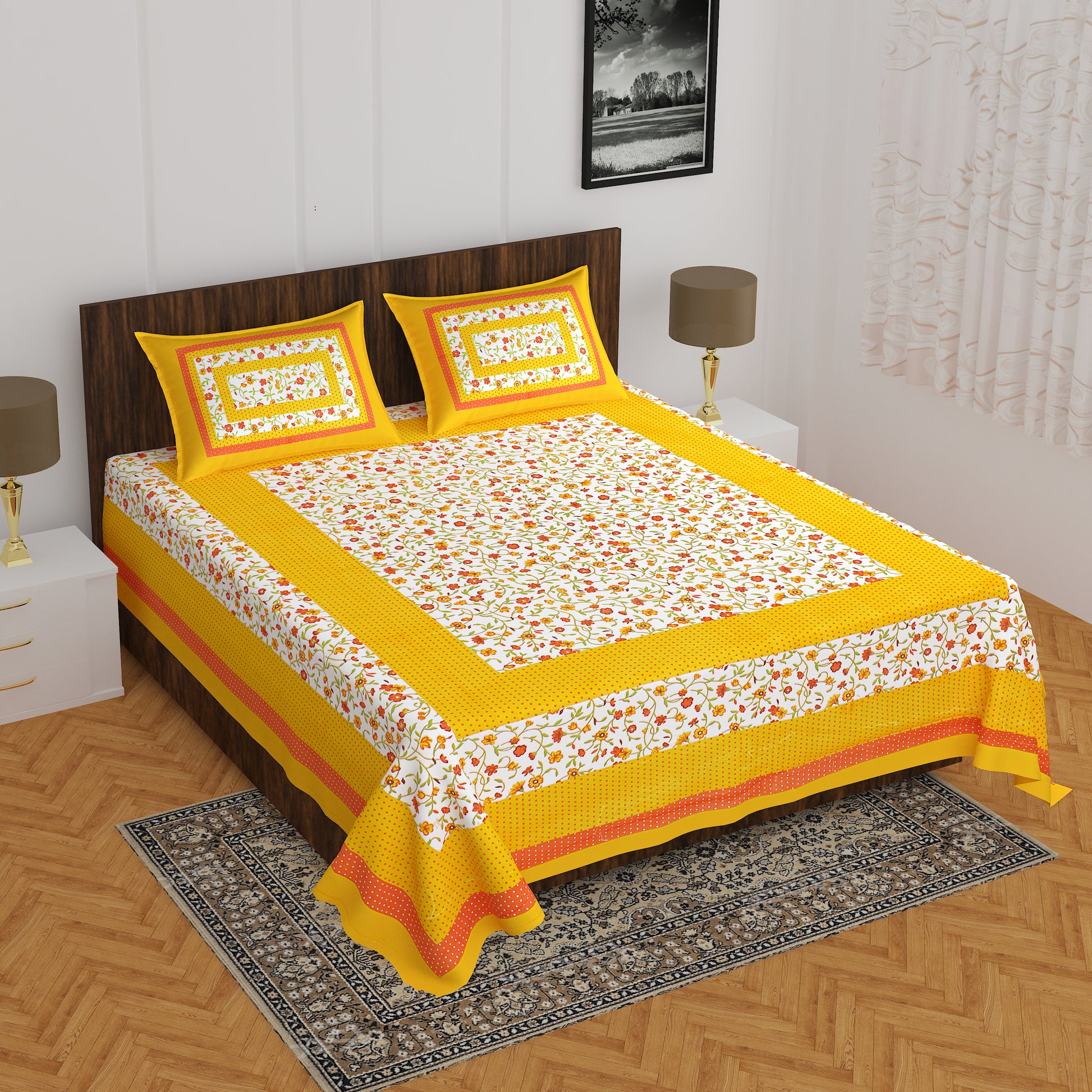Jaipuri Trendy Bedsheet 100% Cotton Rajasthani Traditional  Queen Bedsheet with 2 Pillow Cover 90*100 www,JaipurToHome.com