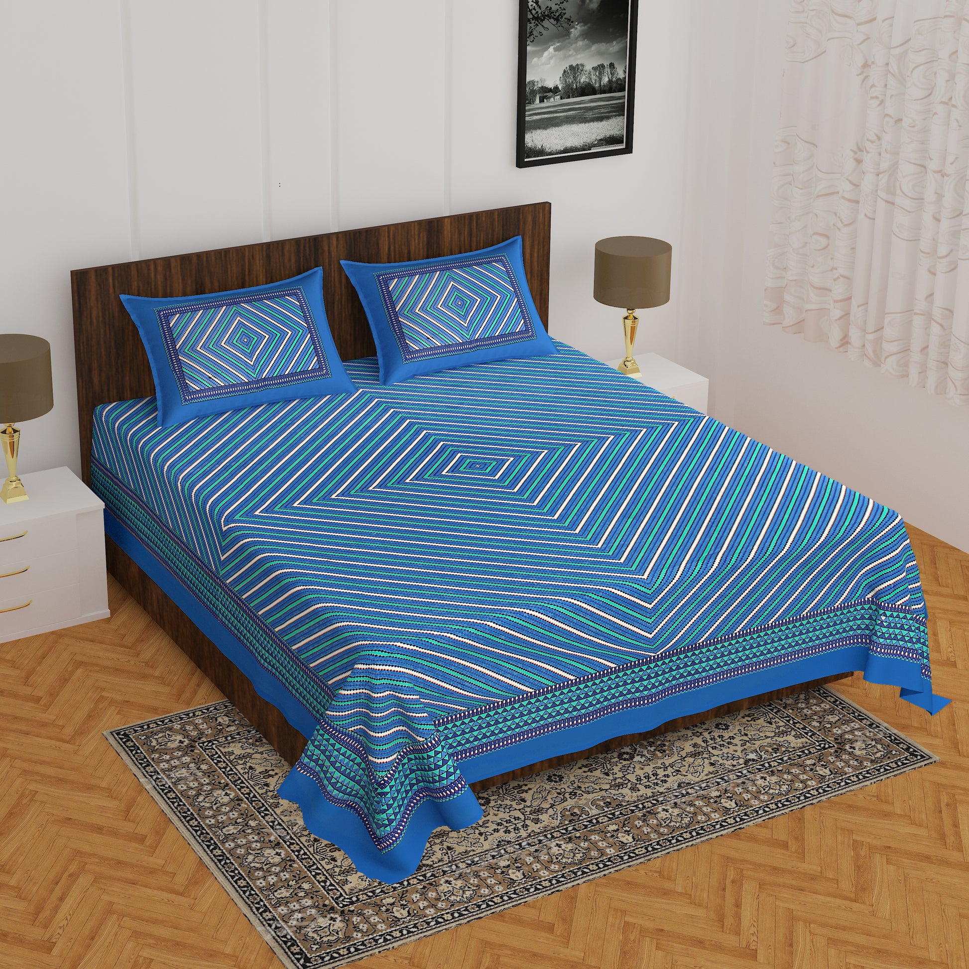 Trendy Bedsheet 100% Cotton Bedsheet 280-TC Cotton Queen Size Bedsheet With 2 Pillow Cover www.jaipurtohome.com