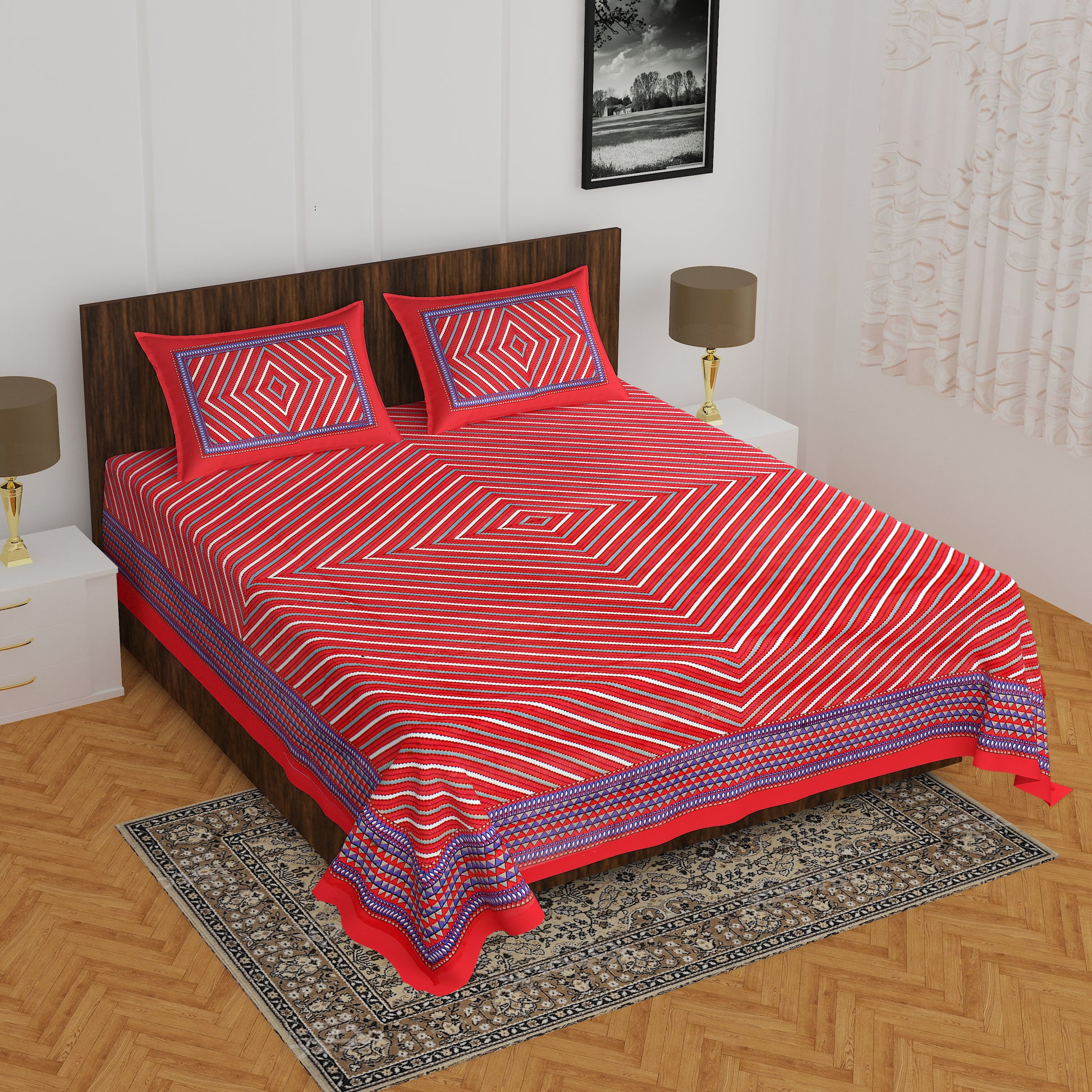 Trendy Bedsheet 100% Cotton Bedsheet 280-TC Cotton Queen Size Bedsheet With 2 Pillow Cover www.jaipurtohome.com