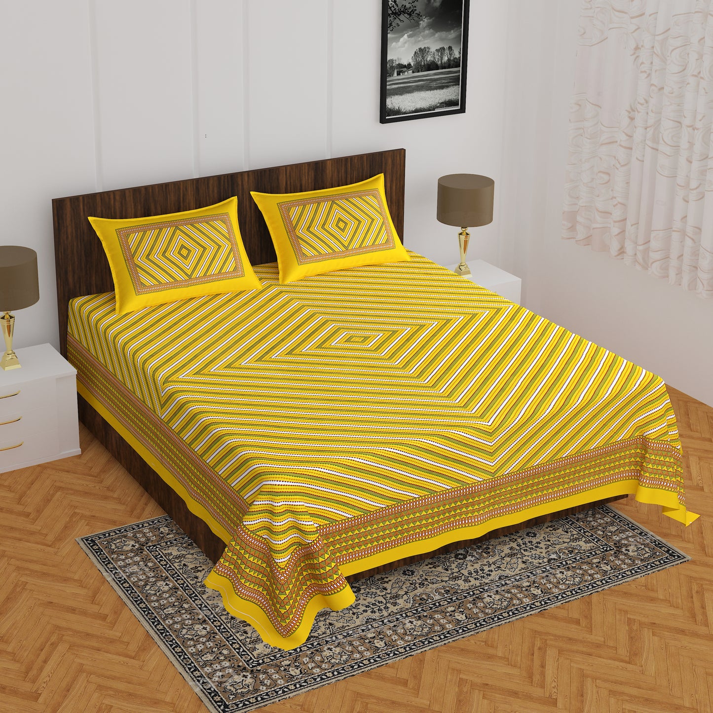 Trendy Bedsheet 100% Cotton Bedsheet 280-TC Cotton Queen Size Bedsheet With 2 Pillow Cover www.jaipurtohome.com