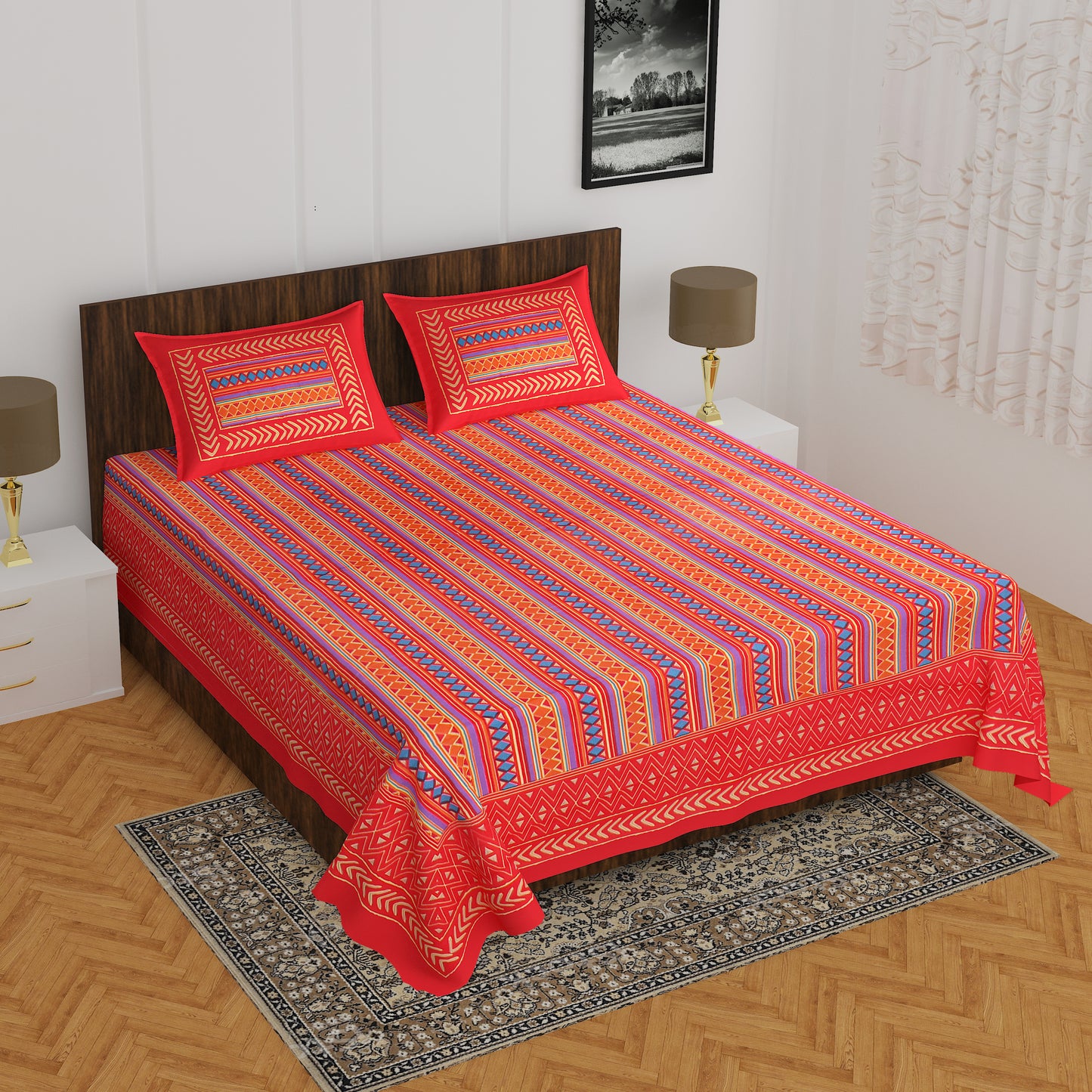 Trendy Bedsheet 100% Cotton Queen Size Bedsheet With 2 Pillow Cover www.jaipurtohome.com