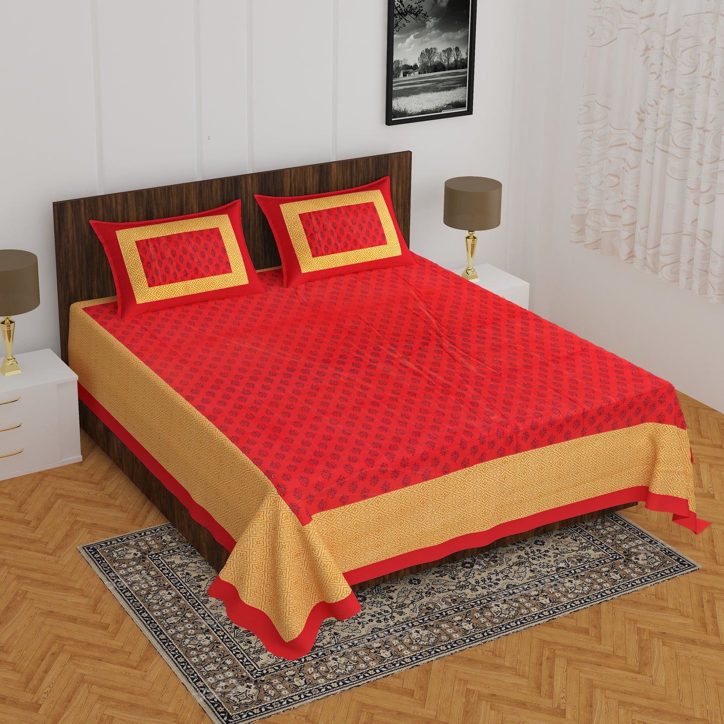 Trendy Bedsheet 100% Cotton Queen Size Bedsheet With 2 Pillow Cover www.jaipurtohome.com