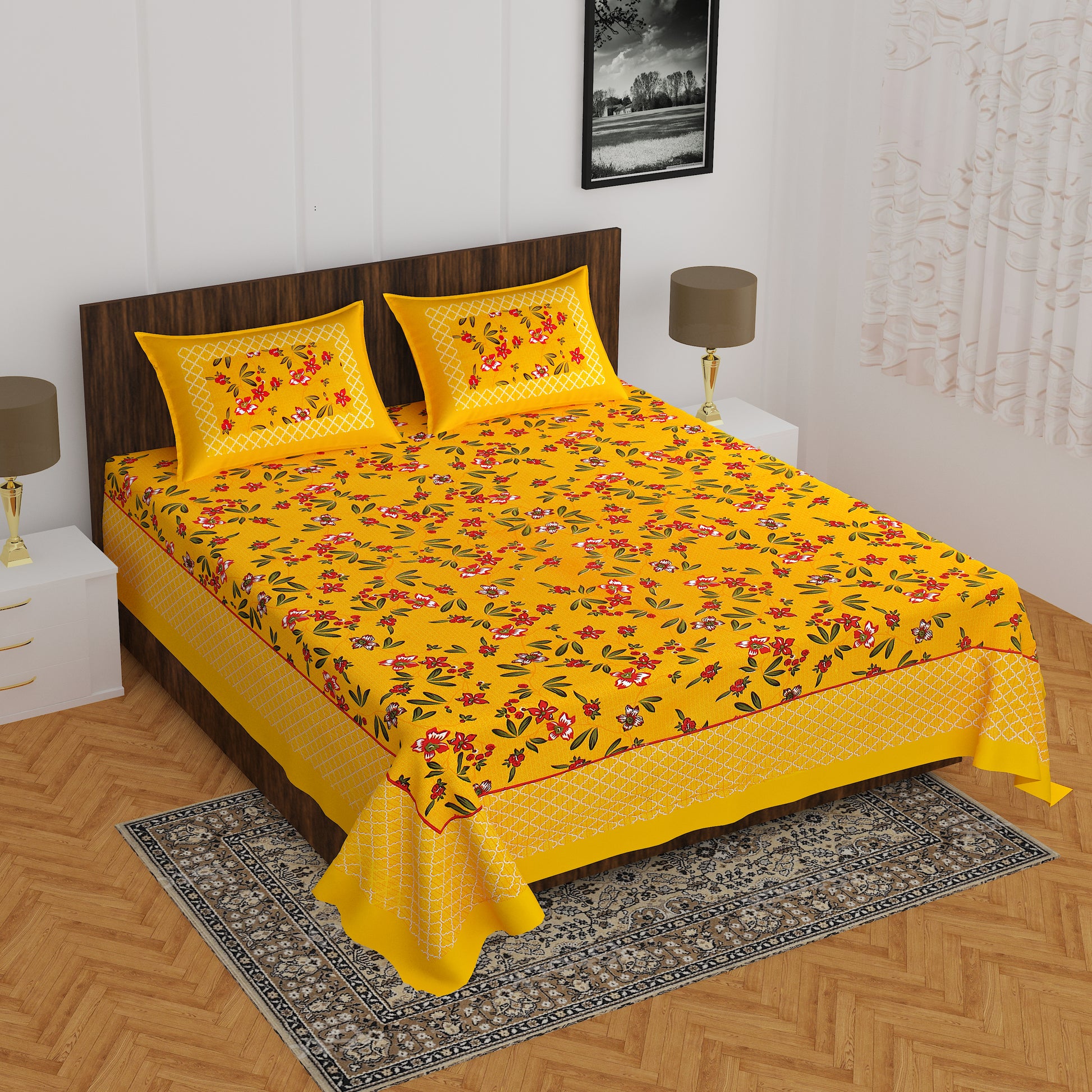 Trendy Bedsheet 100% Cotton Bedsheet 280-TC Cotton Queen Size Bedsheet With 2 Pillow Cover www.jaipurtohome.com