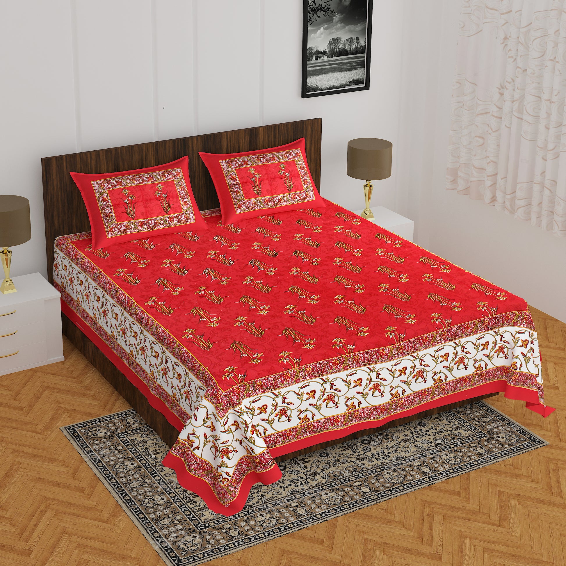 Trendy Bedsheet 100% Cotton Bedsheet 280-TC Cotton Queen Size Bedsheet With 2 Pillow Cover www.jaipurtohome.com