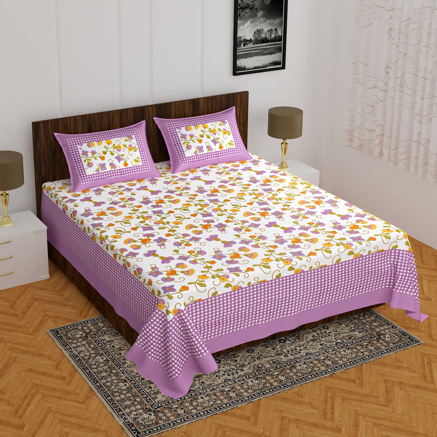 Jaipuri Trendy Bedsheet 100% Cotton Rajasthani Traditional Queen Size Bedsheet with 2 Pillow Cover 90*100 www,JaipurToHome.com