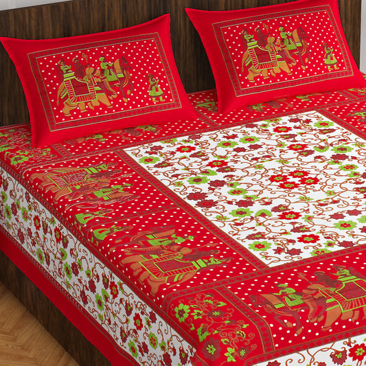 Rajasthani Trendy Bedsheet 100% Cotton Bedsheet 280-TC Cotton Queen Size Bedsheet With 2 Pillow Cover www.jaipurtohome.com