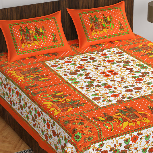 Rajasthani Trendy Bedsheet 100% Cotton Bedsheet 280-TC Cotton Queen Size Bedsheet With 2 Pillow Cover www.jaipurtohome.com