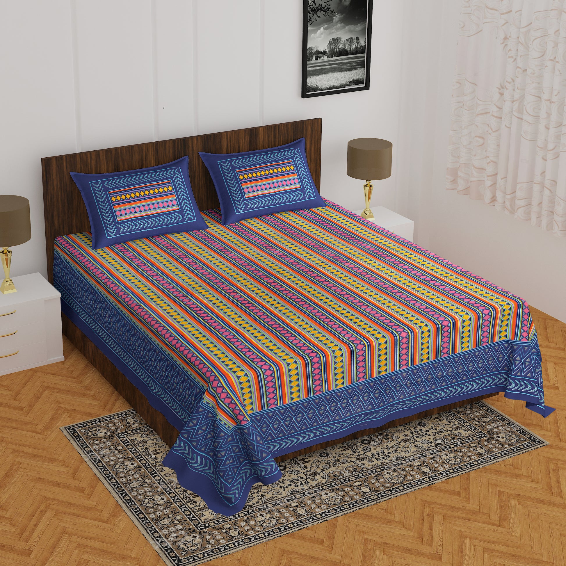 Trendy Bedsheet 100% Cotton Queen Size Bedsheet With 2 Pillow Cover www.jaipurtohome.com