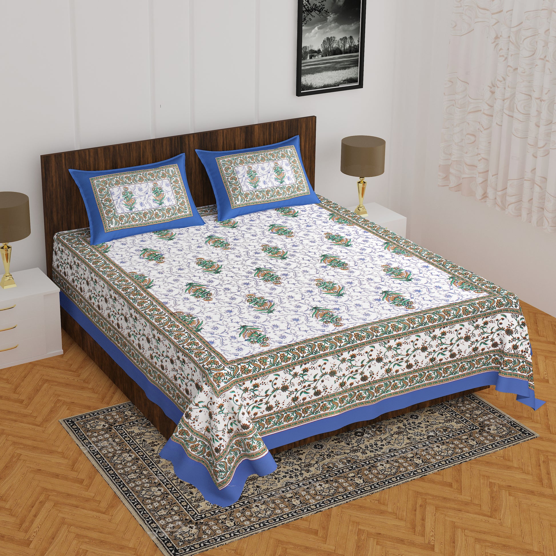 Trendy Bedsheet 100% Cotton Bedsheet 280-TC Cotton Queen Size Bedsheet With 2 Pillow Cover www.jaipurtohome.com