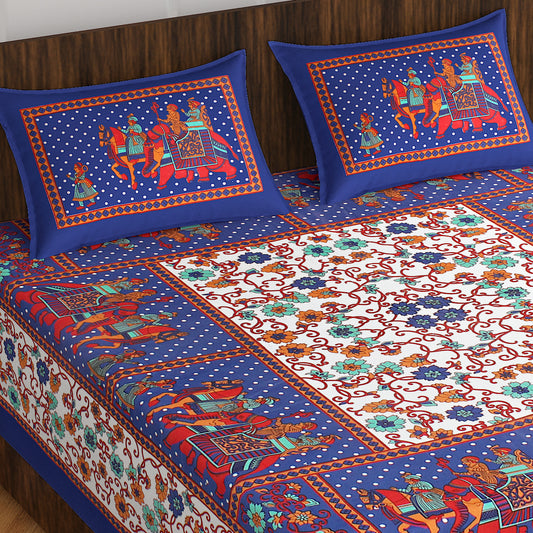 Rajasthani Trendy Bedsheet 100% Cotton Bedsheet 280-TC Cotton Queen Size Bedsheet With 2 Pillow Cover www.jaipurtohome.com