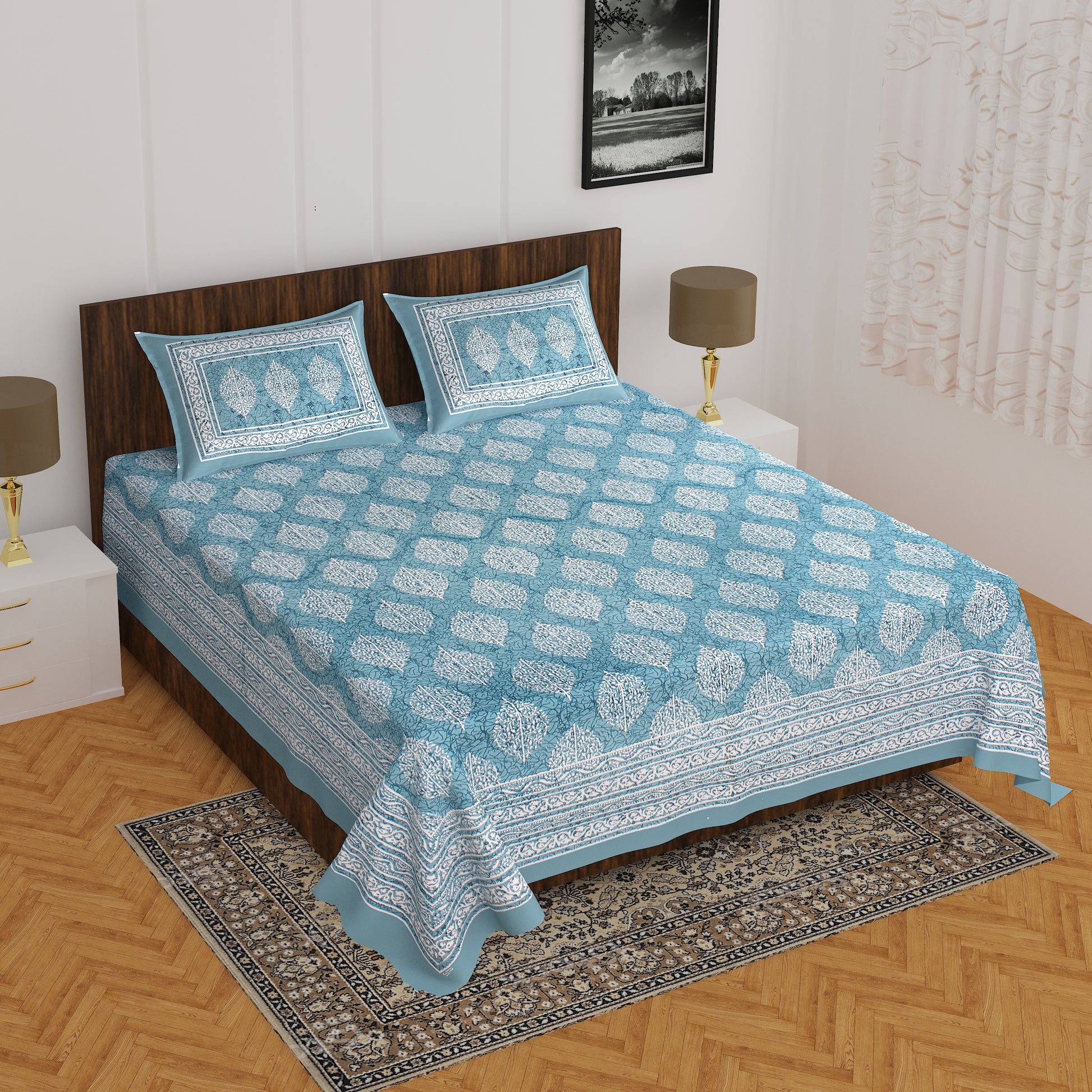 Jaipuri 100% Cotton Rajasthani Jaipuri Queen Size Bedsheet with 2 Pillow Cover. www.jaipurtohome.com