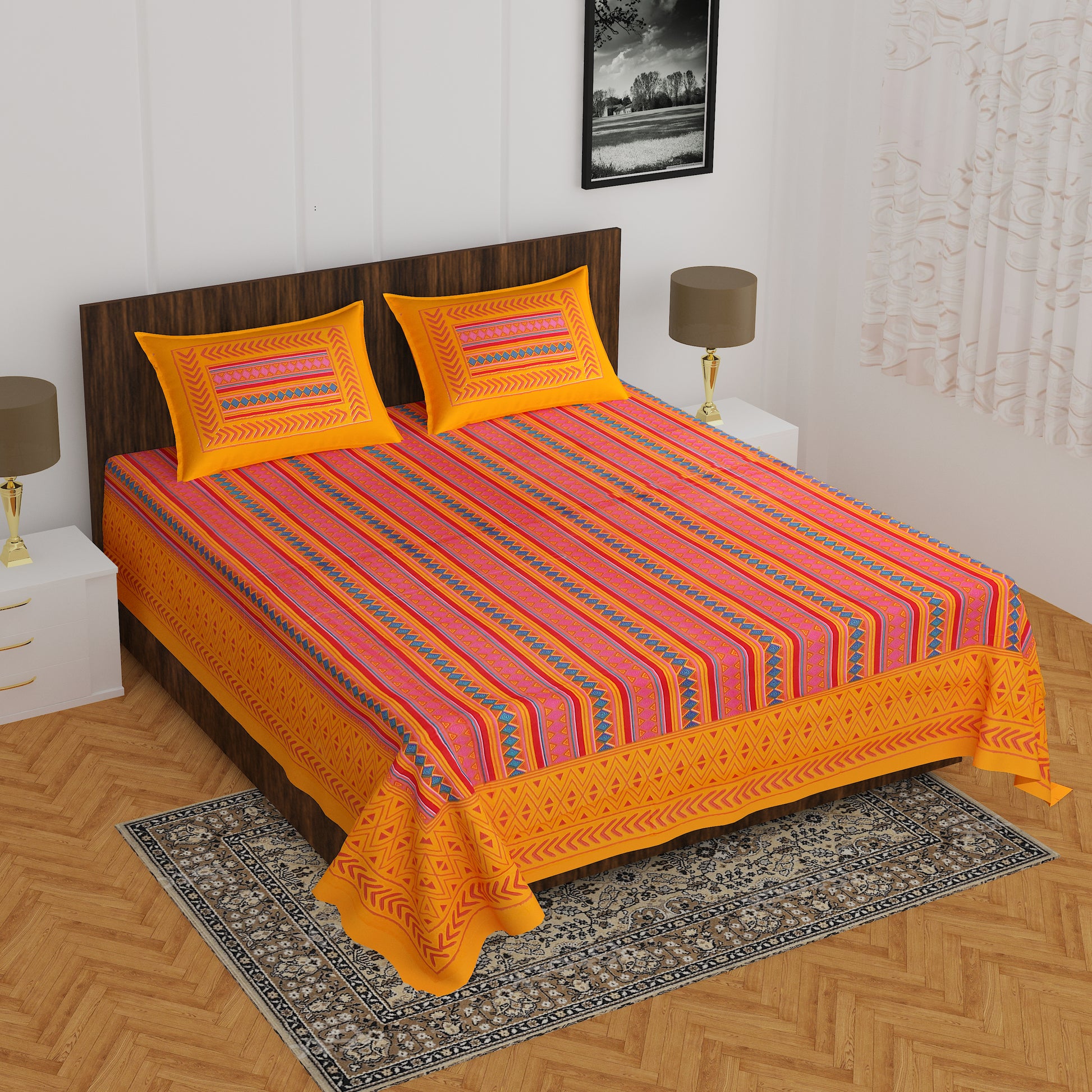 Trendy Bedsheet 100% Cotton Queen Size Bedsheet With 2 Pillow Cover www.jaipurtohome.com