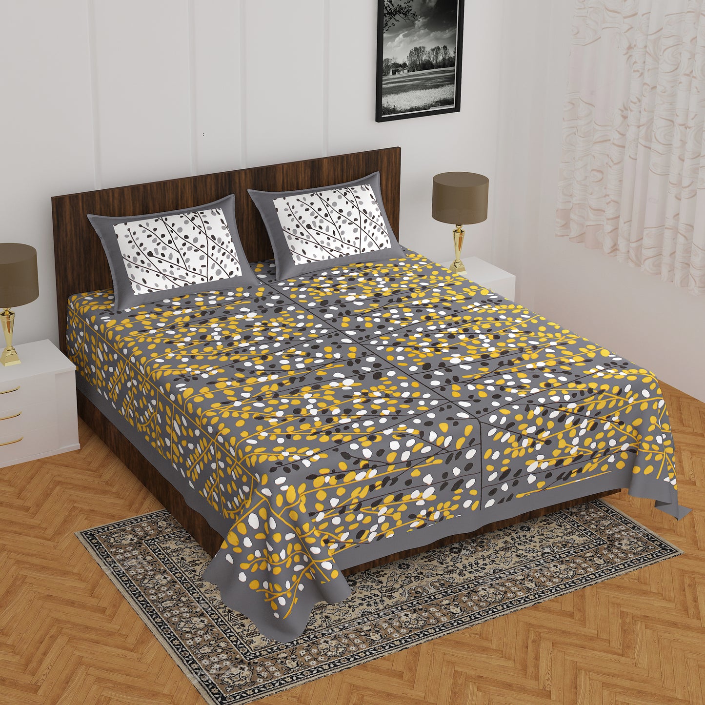 Jaipuri 100% Cotton Rajasthani Jaipuri Queen Size Bedsheet with 2 Pillow Cover. www.jaipurtohome.com