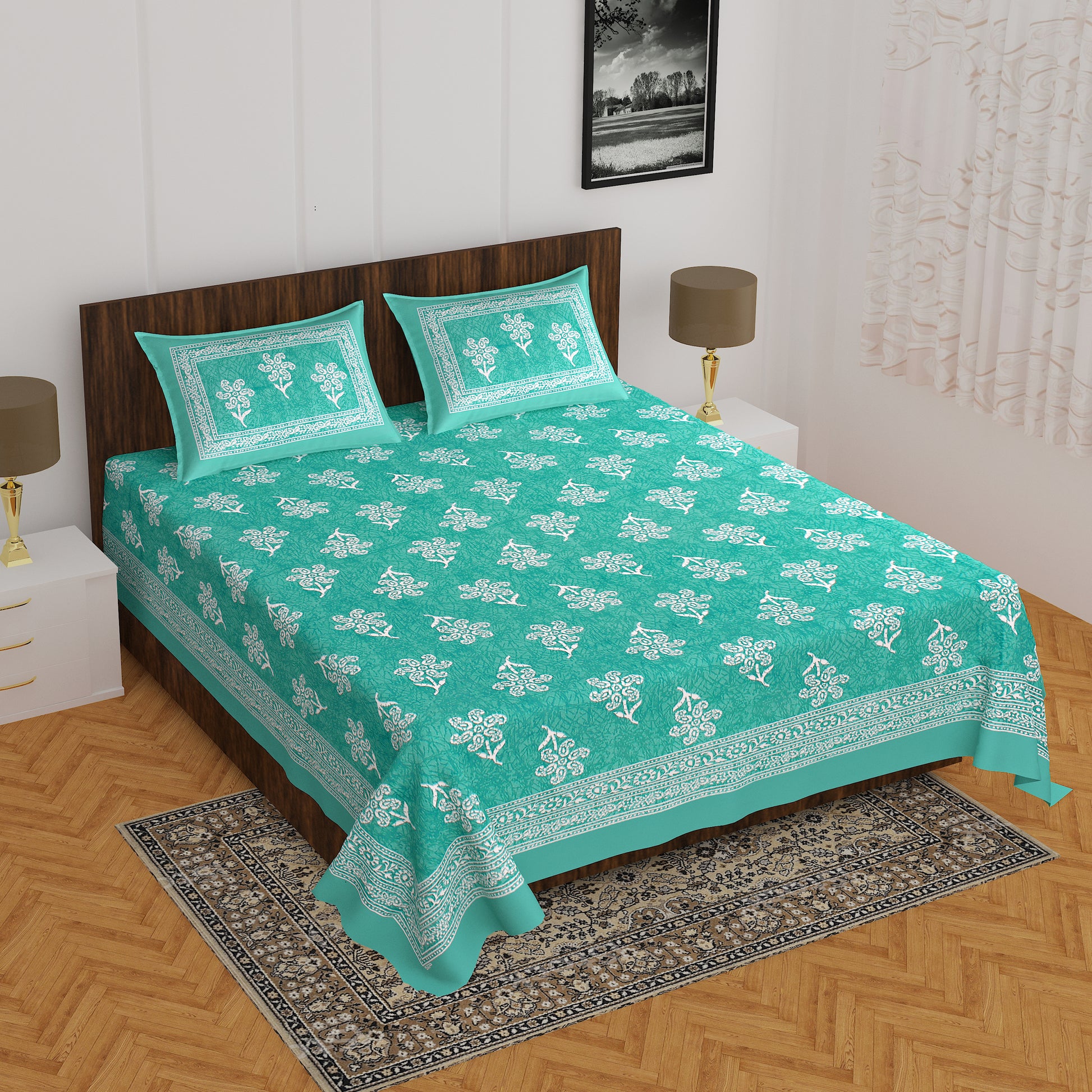 Rajasthani Trendy Bedsheet 100% Cotton Bedsheet 280-TC Cotton Queen Size Bedsheet With 2 Pillow Cover www.jaipurtohome.com