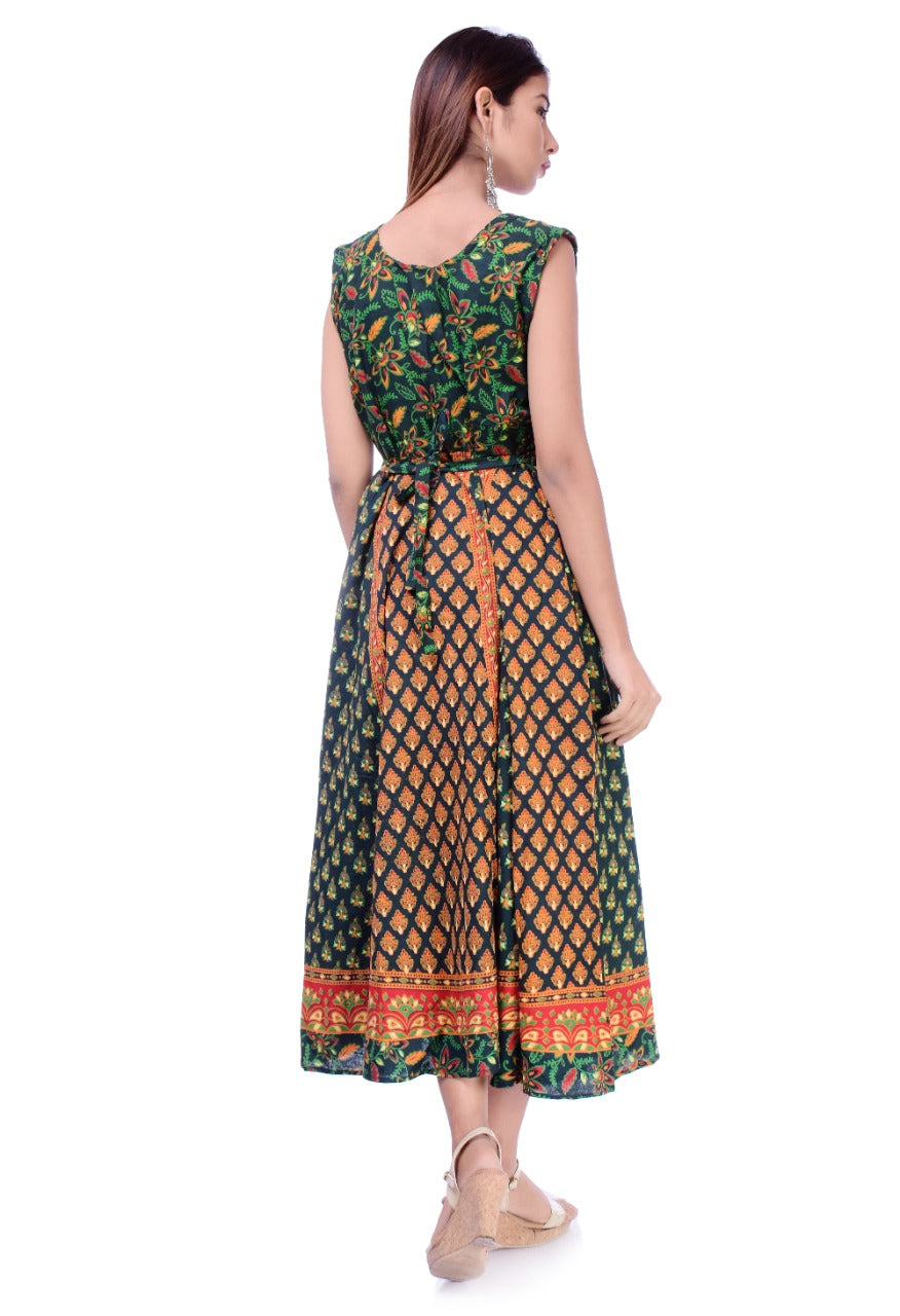 Beautiful Jaipuri Women's Cotton Jaipuri Floral Print Long Maxi Dress (Multicolour) JAIPUR PRINTS