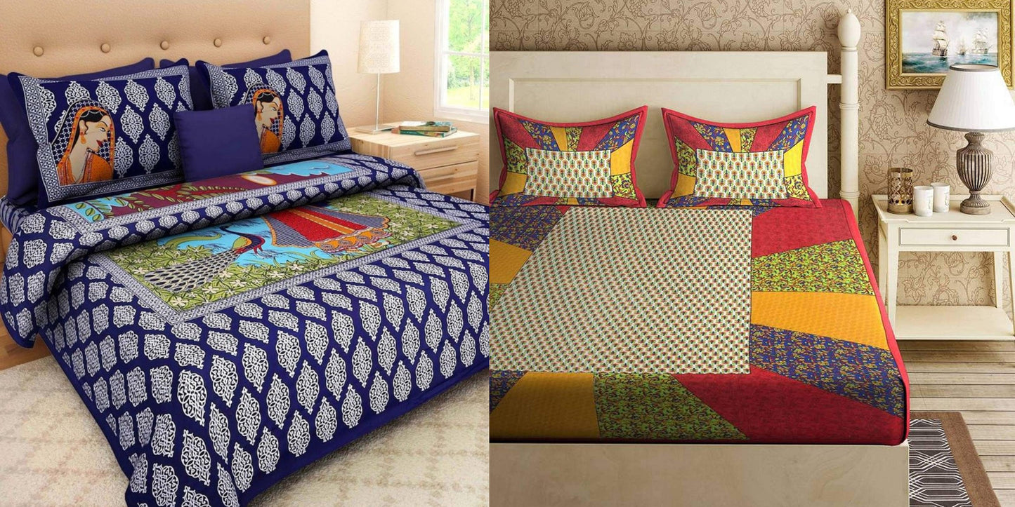 Jaipuri 100% Cotton Bedsheet Combo 280 -TC Cotton Double 2 Bedsheet With 4 Pillow Cover - Bedsheet Combo Pack freeshipping - www.jaipurtohome.com