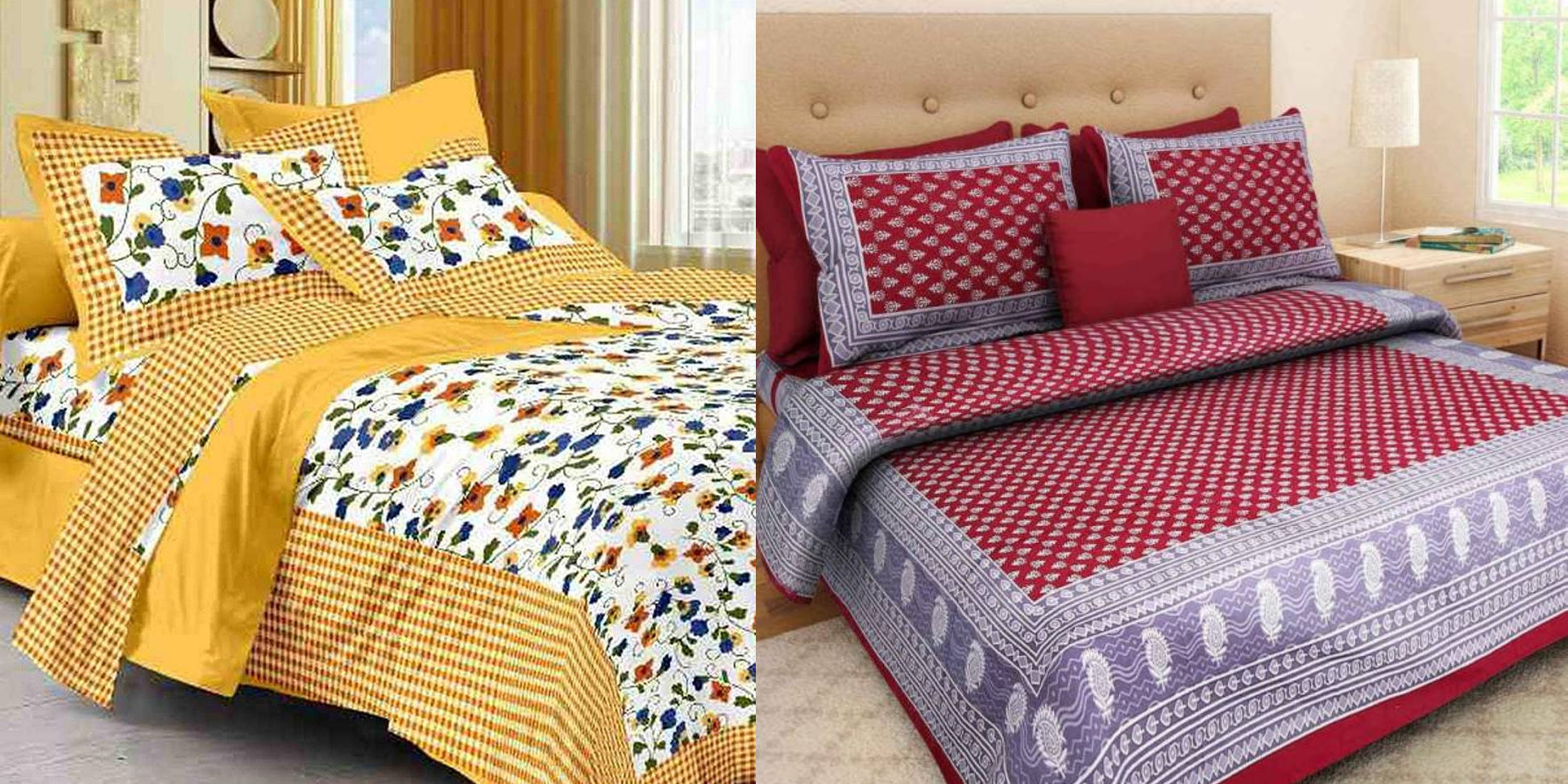 Jaipuri 100% Cotton Bedsheet Combo 280 -TC Cotton Double 2 Bedsheet With 4 Pillow Cover - Bedsheet Combo Pack freeshipping - www.jaipurtohome.com