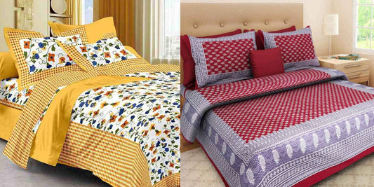 Jaipuri 100% Cotton Bedsheet Combo 280 -TC Cotton Double 2 Bedsheet With 4 Pillow Cover - Bedsheet Combo Pack freeshipping - www.jaipurtohome.com