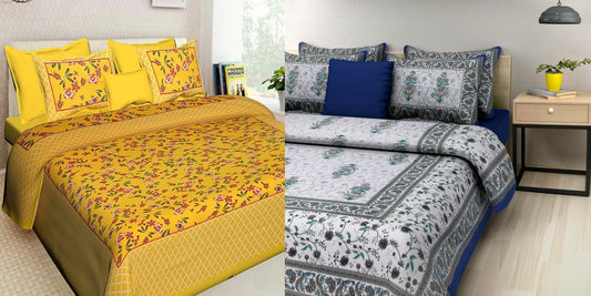 Jaipuri 100% Cotton Bedsheet Combo 280 -TC Cotton Double 2 Bedsheet With 4 Pillow Cover - Bedsheet Combo Pack freeshipping - www.jaipurtohome.com