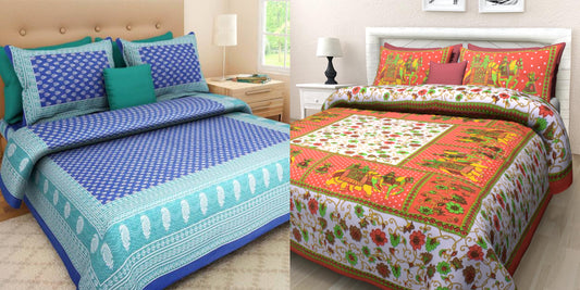 Jaipuri 100% Cotton Bedsheet 280 -TC Cotton Double 2 Bedsheet With 4 Pillow Cover - Bedsheet Combo Pack freeshipping - www.jaipurtohome.com