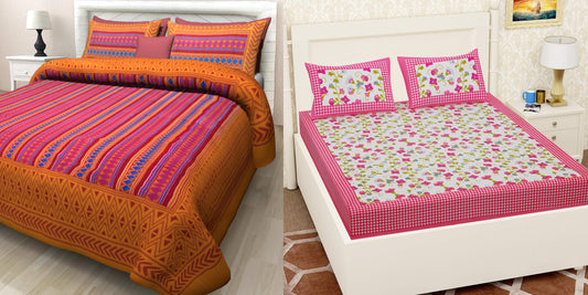 Jaipuri 100% Cotton Bedsheet Combo 280 -TC Cotton Double 2 Bedsheet With 4 Pillow Cover - Bedsheet Combo Pack freeshipping - www.jaipurtohome.com