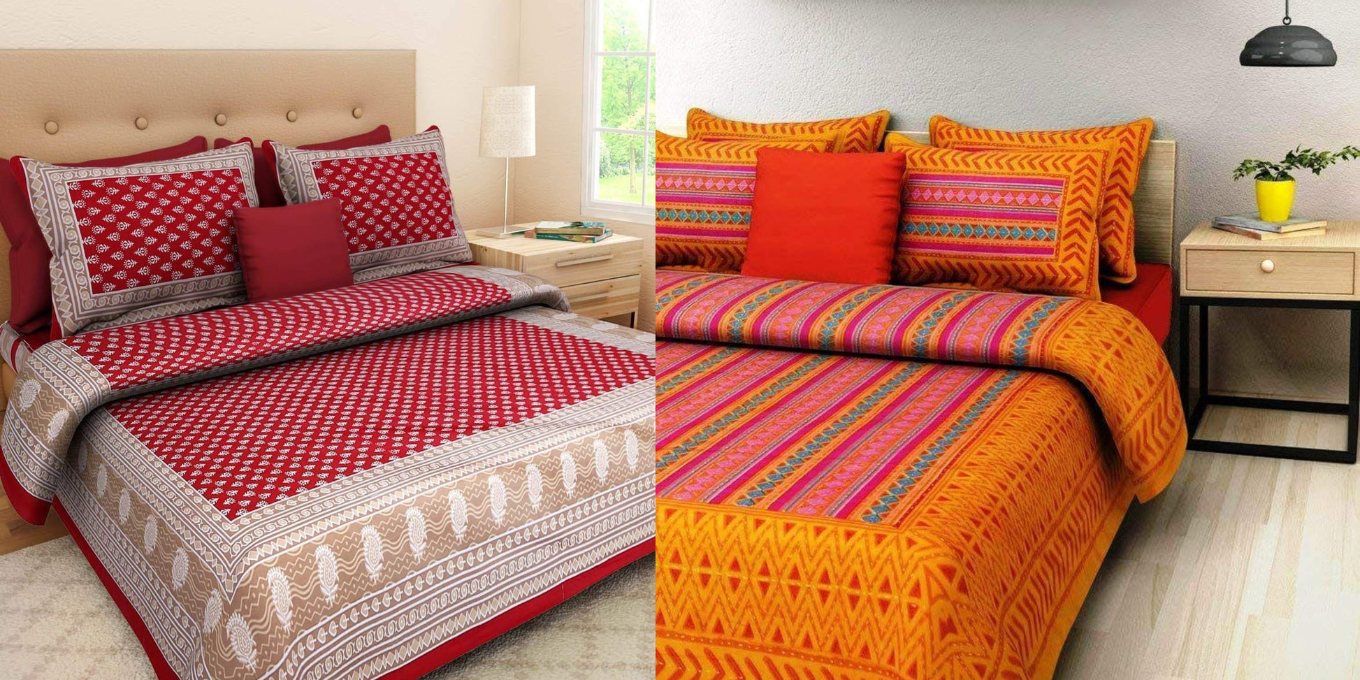 Jaipuri 100% Cotton Bedsheet Combo 280 -TC Cotton Double 2 Bedsheet With 4 Pillow Cover - Bedsheet Combo Pack www.jaipurtohome.com