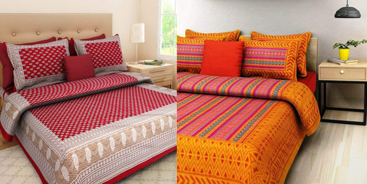 Jaipuri 100% Cotton Bedsheet Combo 280 -TC Cotton Double 2 Bedsheet With 4 Pillow Cover - Bedsheet Combo Pack www.jaipurtohome.com