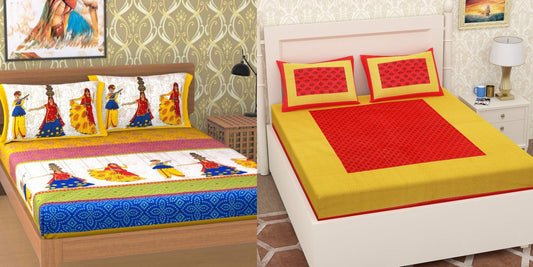 Jaipuri 100% Cotton Bedsheet Combo 280 -TC Cotton Double 2 Bedsheet With 4 Pillow Cover - Bedsheet Combo Pack freeshipping - www.jaipurtohome.com