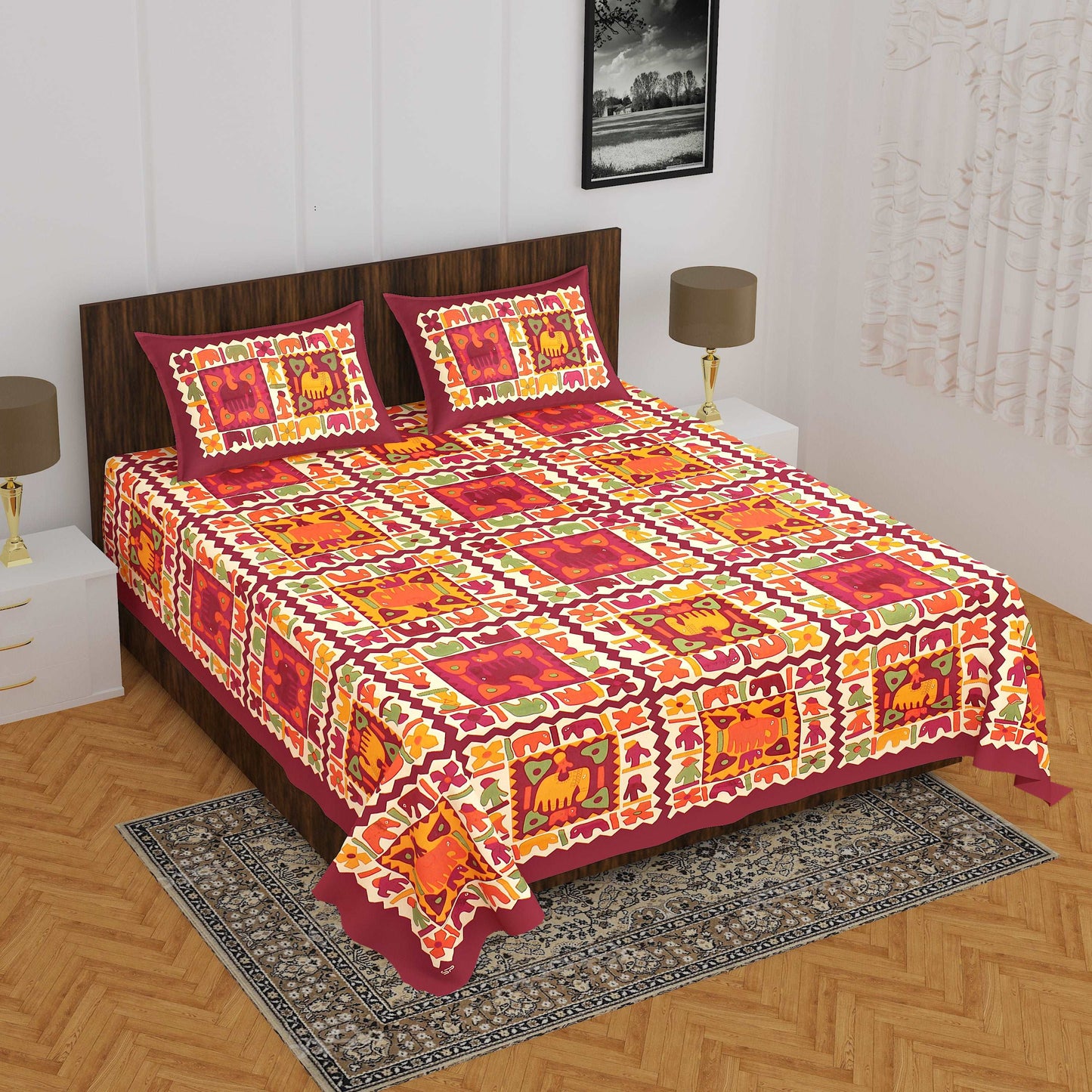 100% Cotton Bedsheet 280-TC Cotton Queen Size Bedsheet With 2 Pillow Cover www.jaipurtohome.com